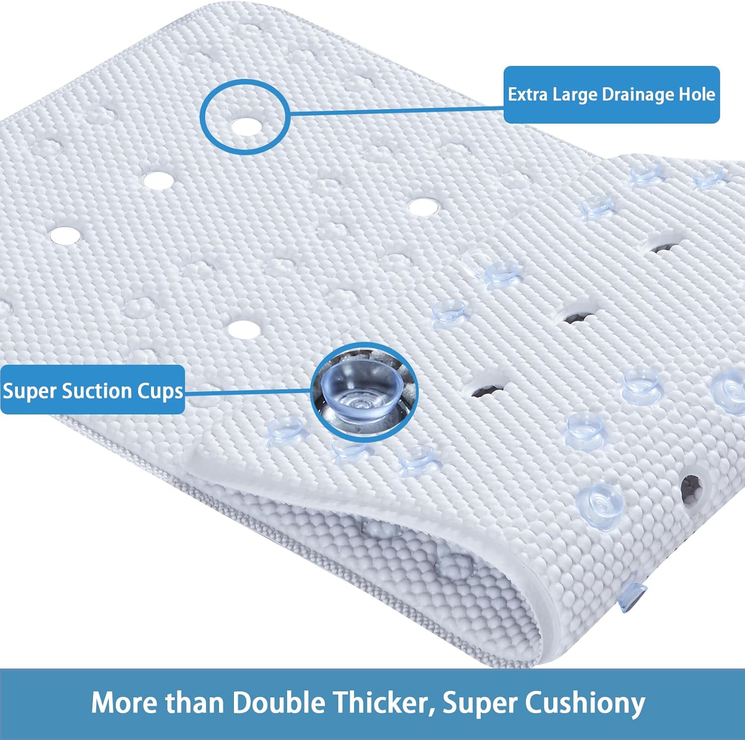 Webos Bathtub Mat Non Slip - Soft Foam Safety Mat with Suction Cups and Drain Holes for Elderly Kids and Home Use White