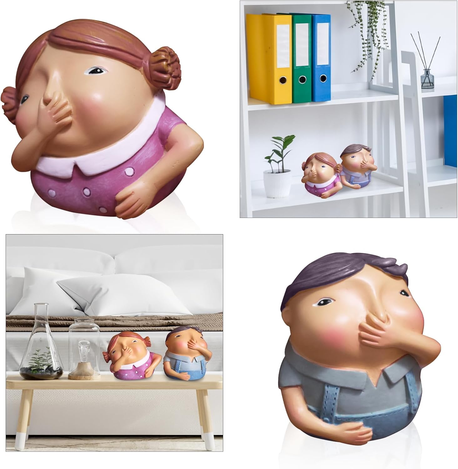 LIKDAY Whimsical Boy Girl Nose Holding Bathroom Statue