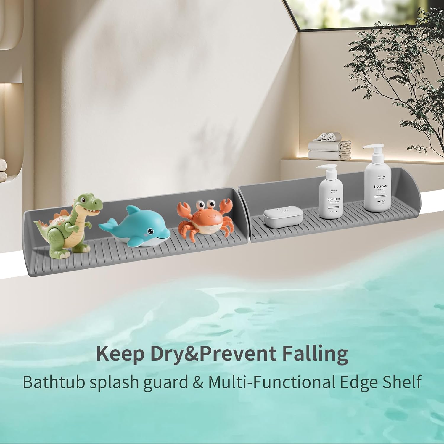BUQ Splash Guard for Bathtub - 4 Suction Cups Gray 1 Pack