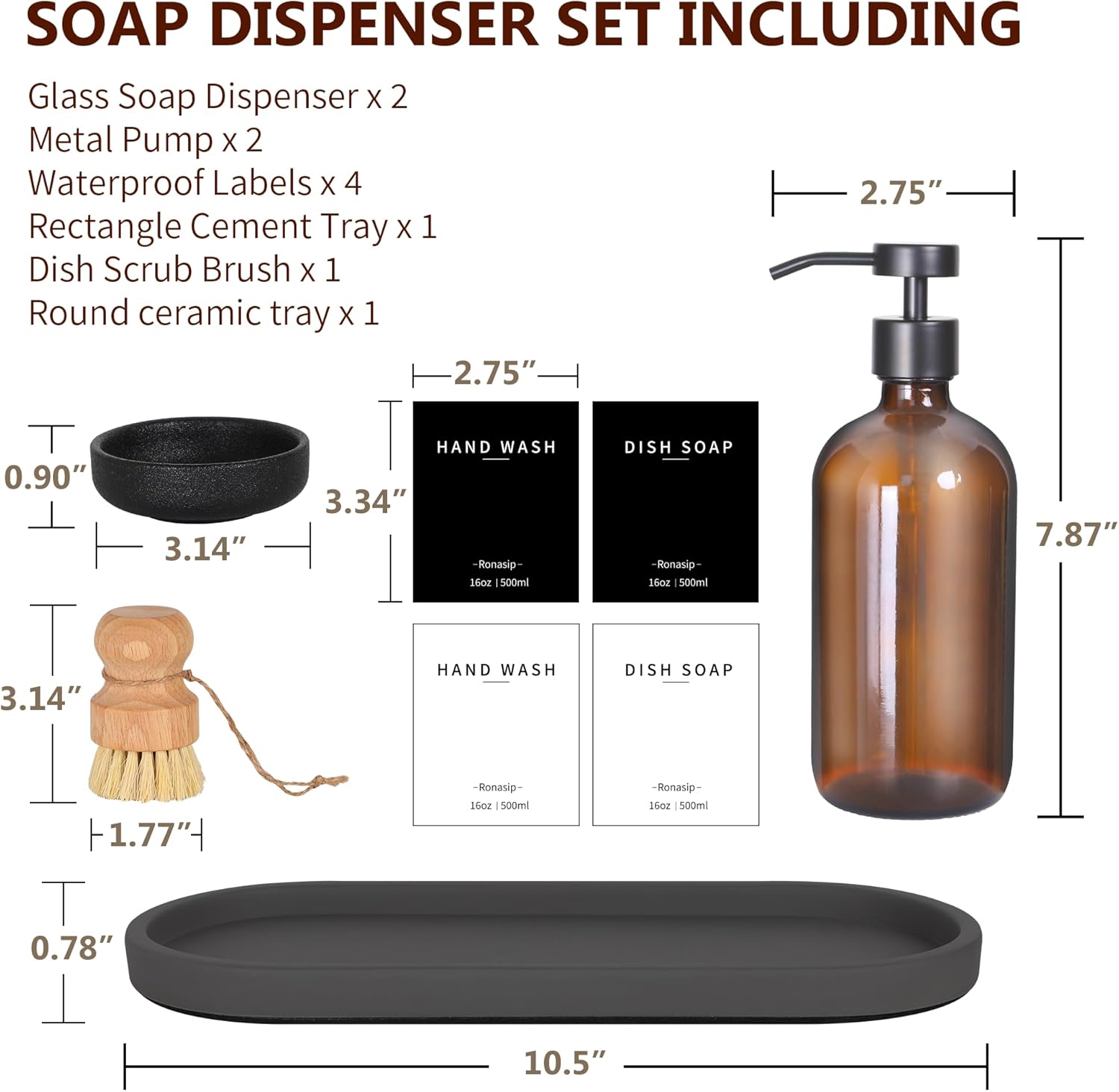Ronasip 5-Piece Kitchen Soap Dispenser Set