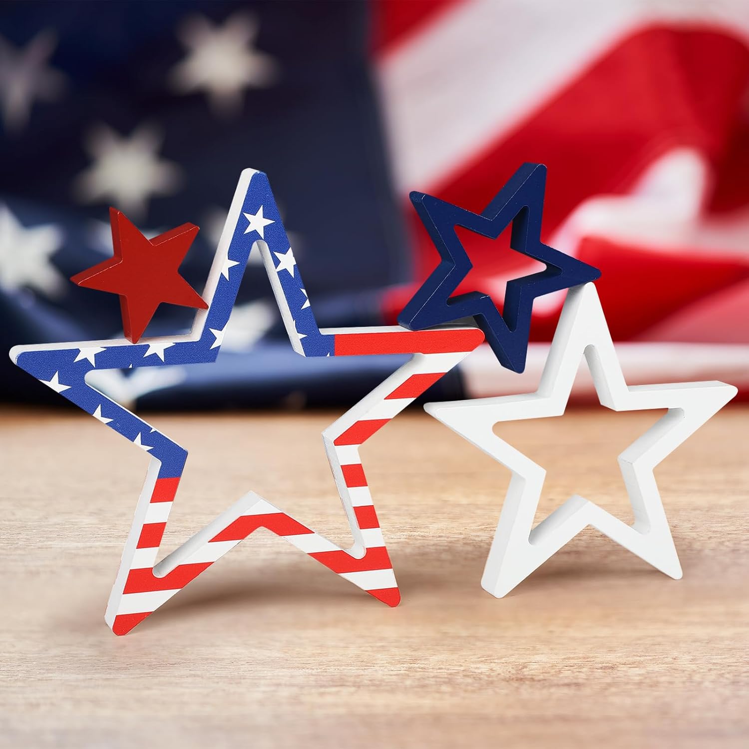 COCHIE Patriotic Wood Stars 4th of July Decor Set