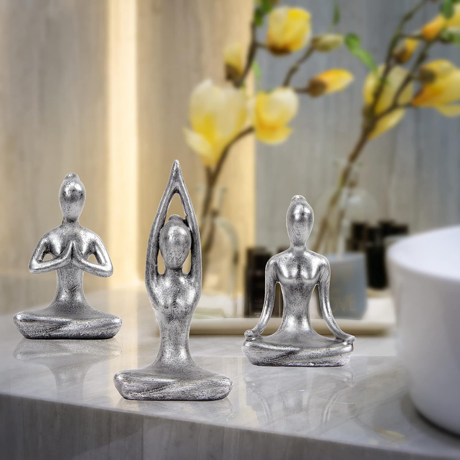 Leekung Yoga Meditation Statue Set of 3 Antique Silver