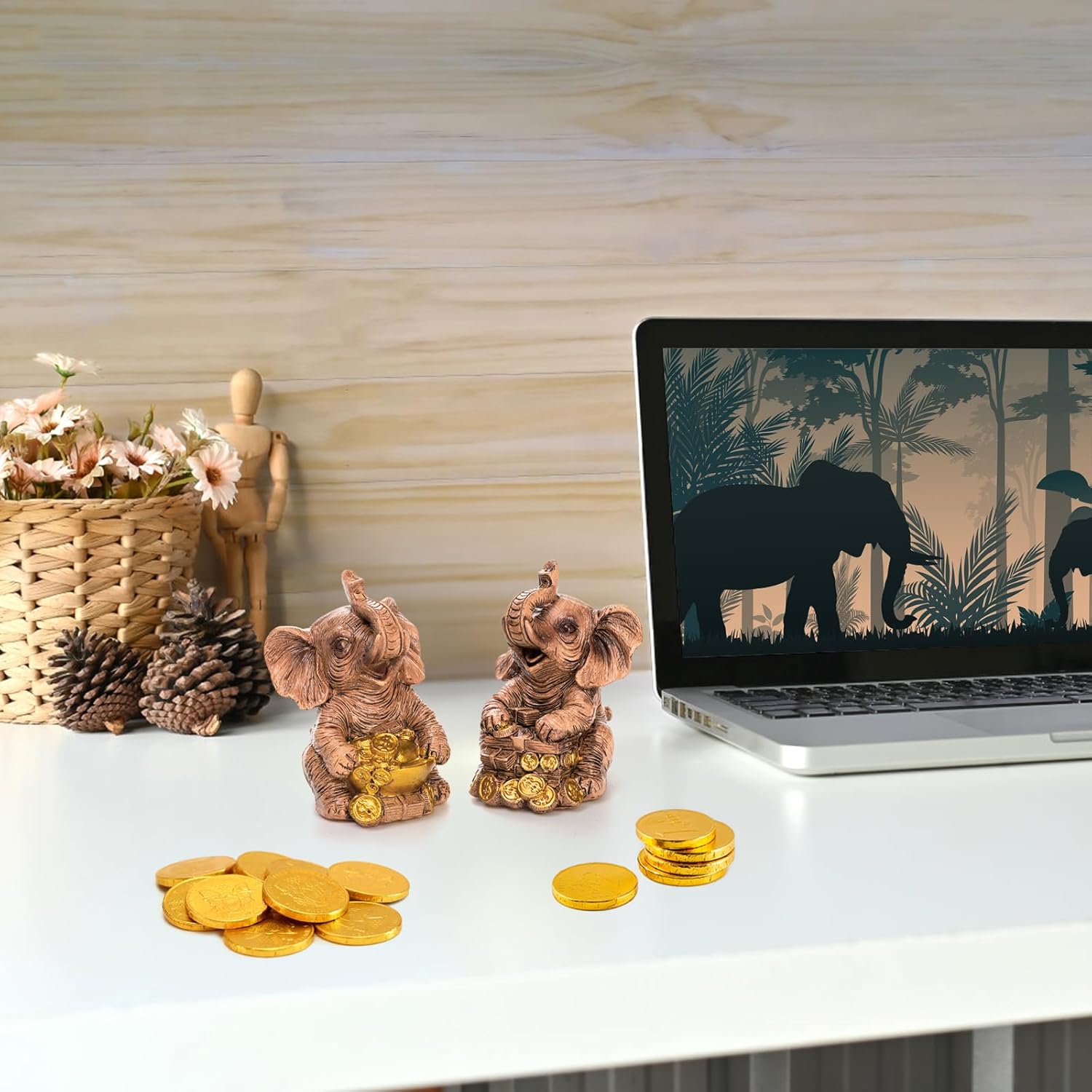 4 Pack Lucky Elephant Statues for Home Decor