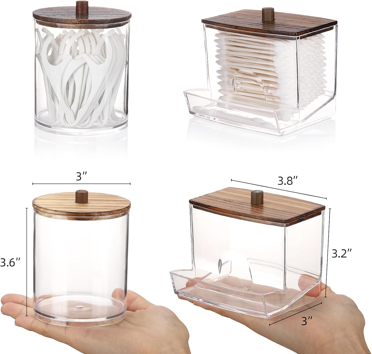Tbestmax Qtips Dispenser 10oz - 12oz Cotton Ball Holder with Wood Lid