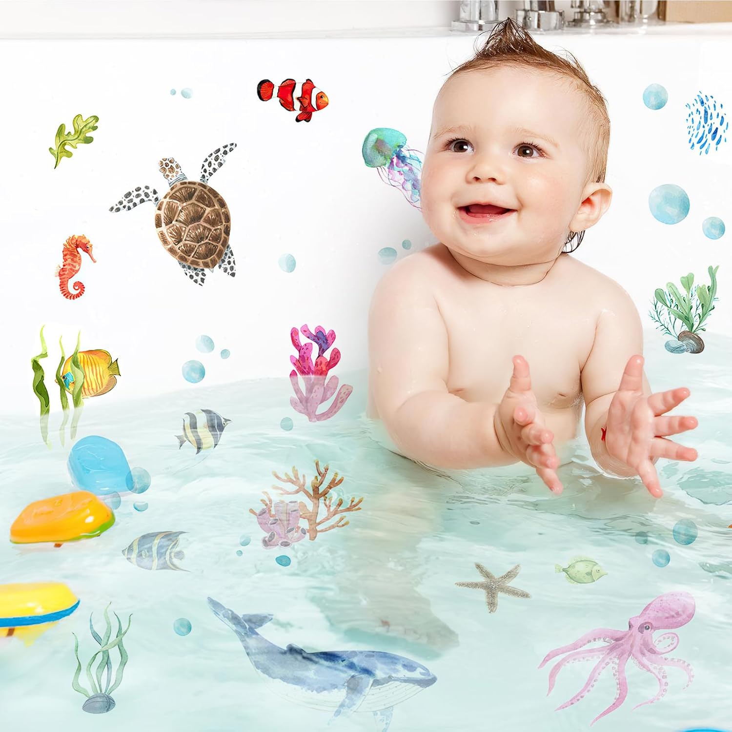 Non-Slip Bathtub Stickers with Cute Sea Animal Designs