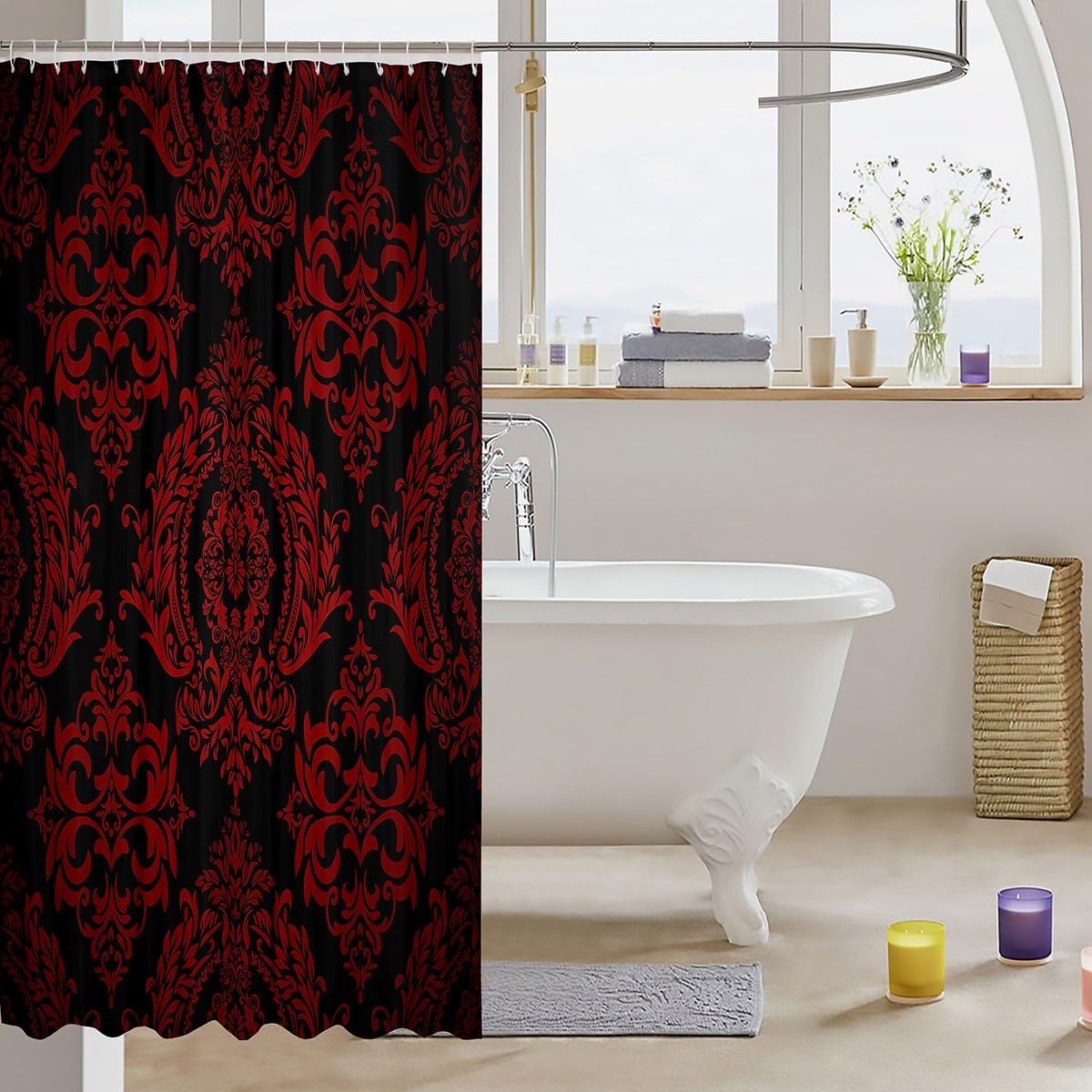 Feelyou Vintage Damask Floral Shower Curtain Set 72x78 1