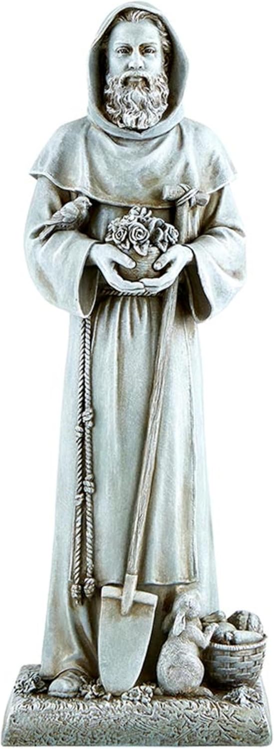 Garden Statue - Saint Fiacre 12 Inch Durable Stone-Resin Sculpture