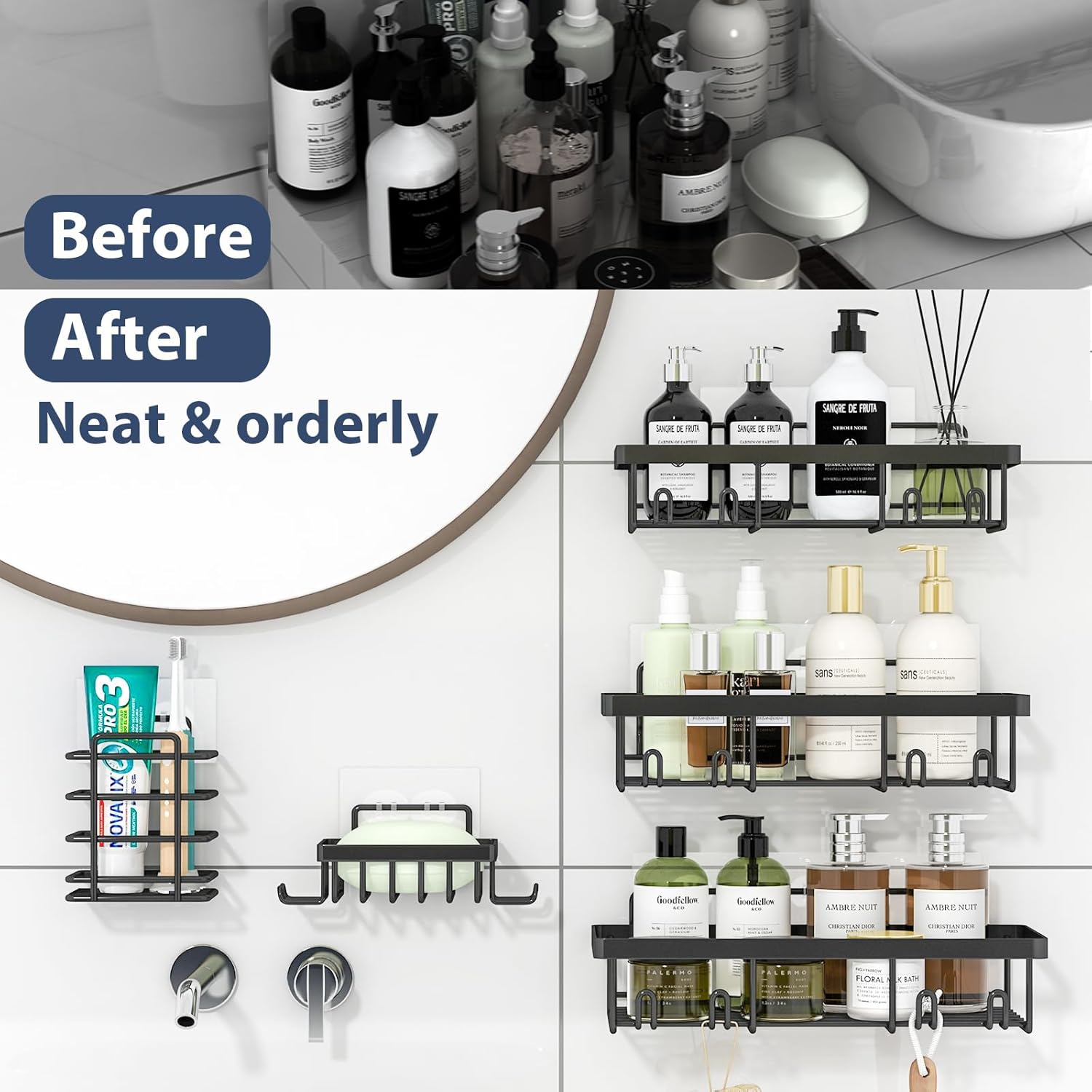 Liuoud 5 Pack Shower Caddy Organizer Set - Black