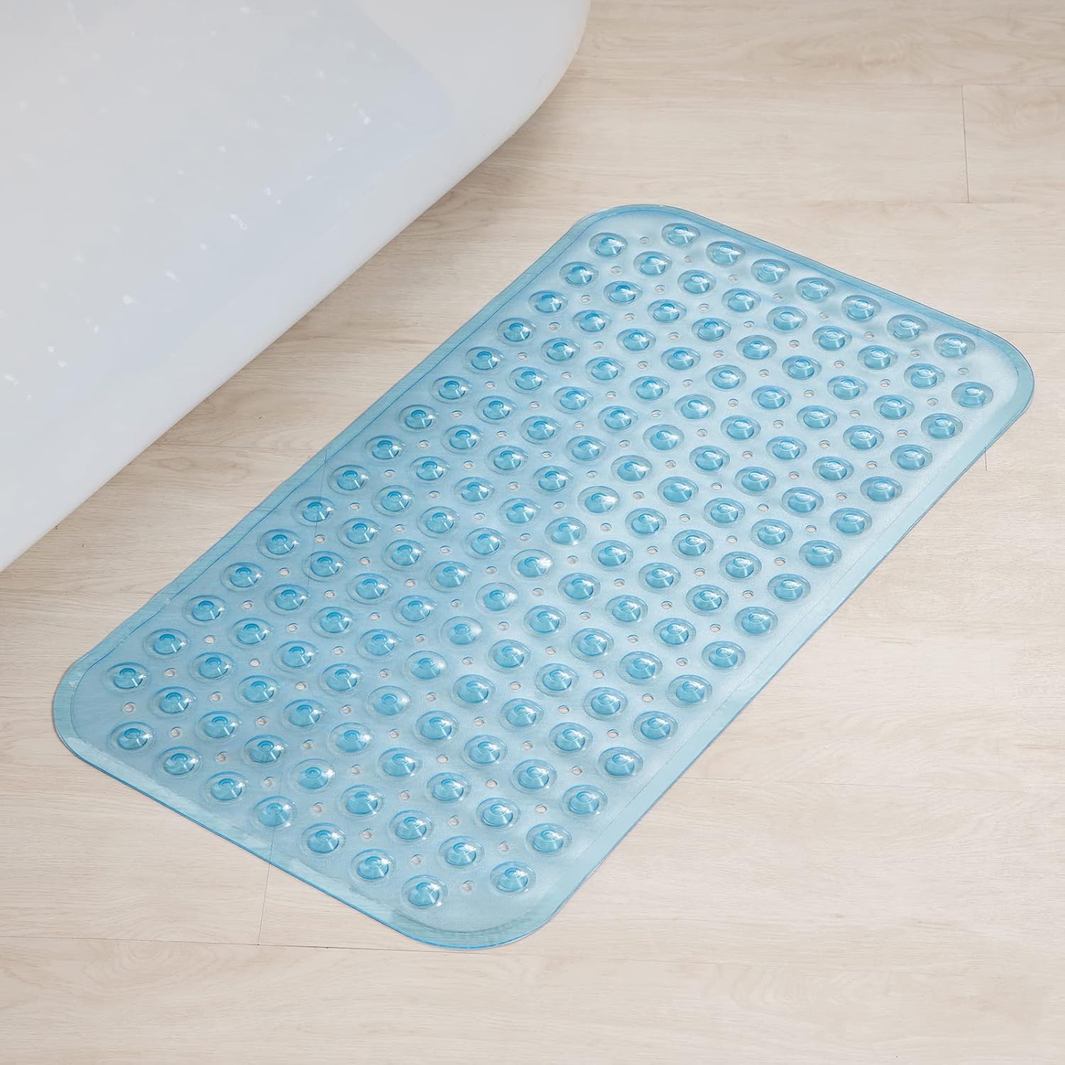 AmazerBath Clear Blue Bath Mat 276 x 15 Inches Non-Slip with Suction Cups