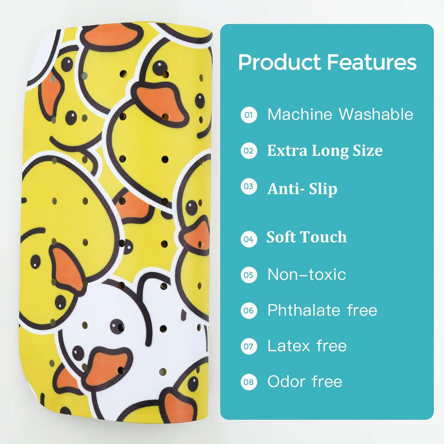 Tubozadi Kids Non Slip Bath Mat with Suction Cups and Drain Holes Yellow Duck