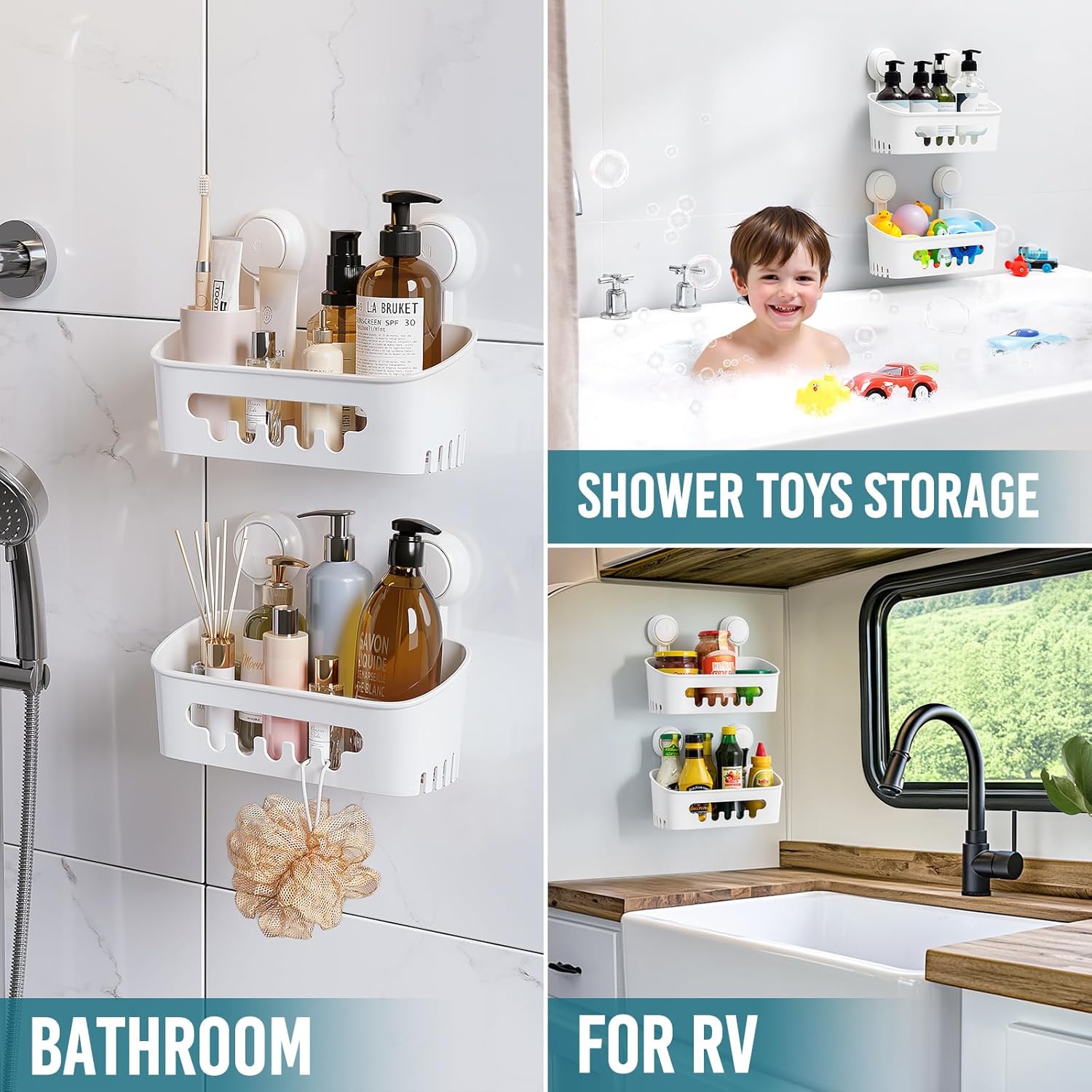 TAILI 2 Pack Heavy Duty Shower Caddy Suction Cup Organizer