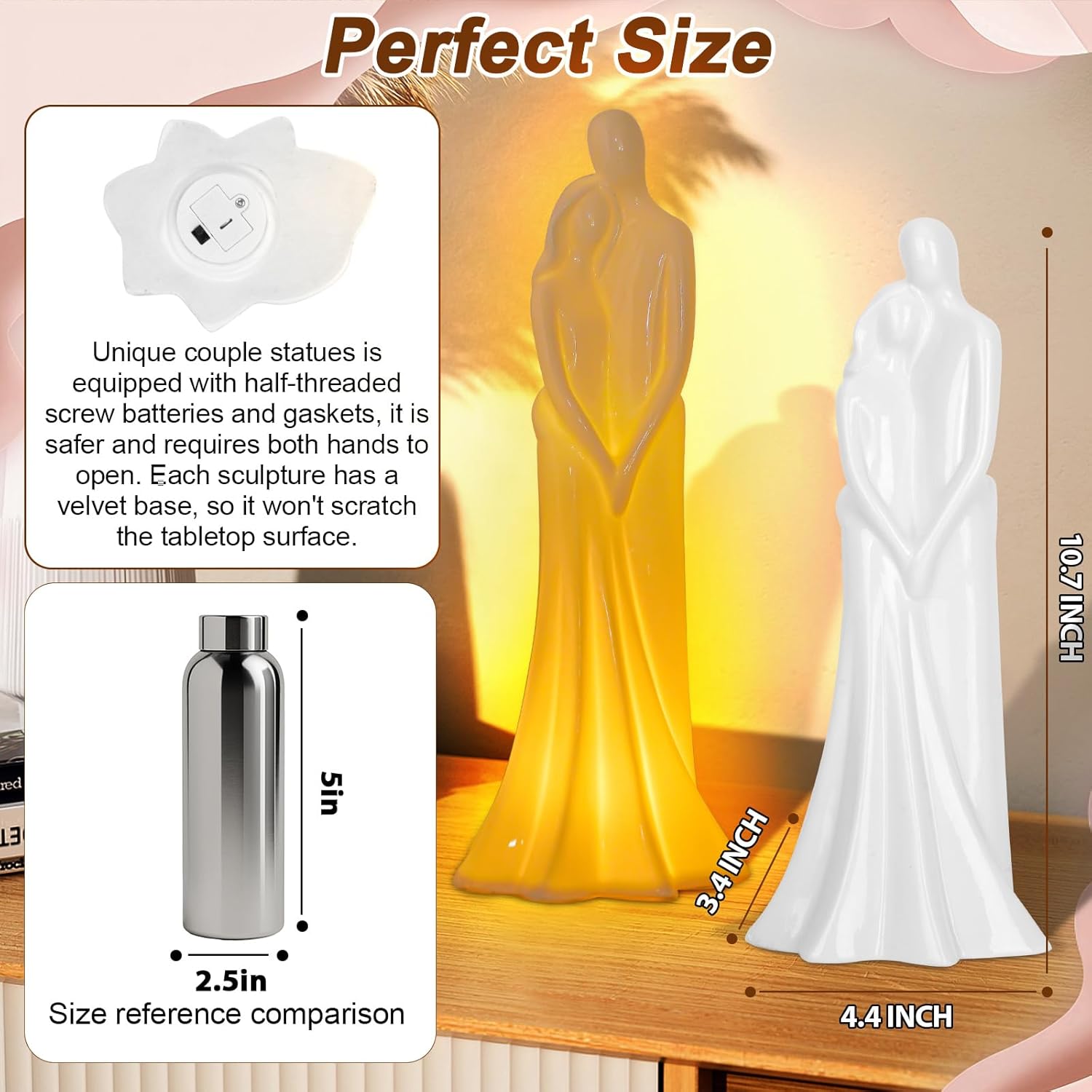 Hugging Couple Sculpture with LED Light 3PCS LR44 Batteries Included Romantic Home Decor for Couples