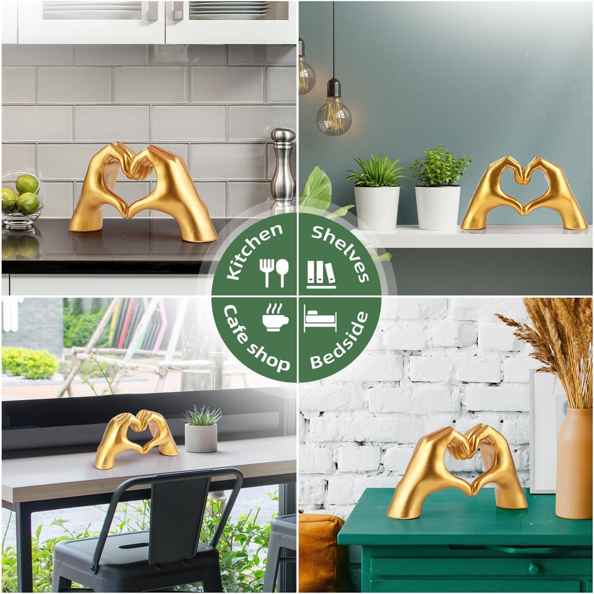 Gold Heart Hand Sculpture Home Decor Art