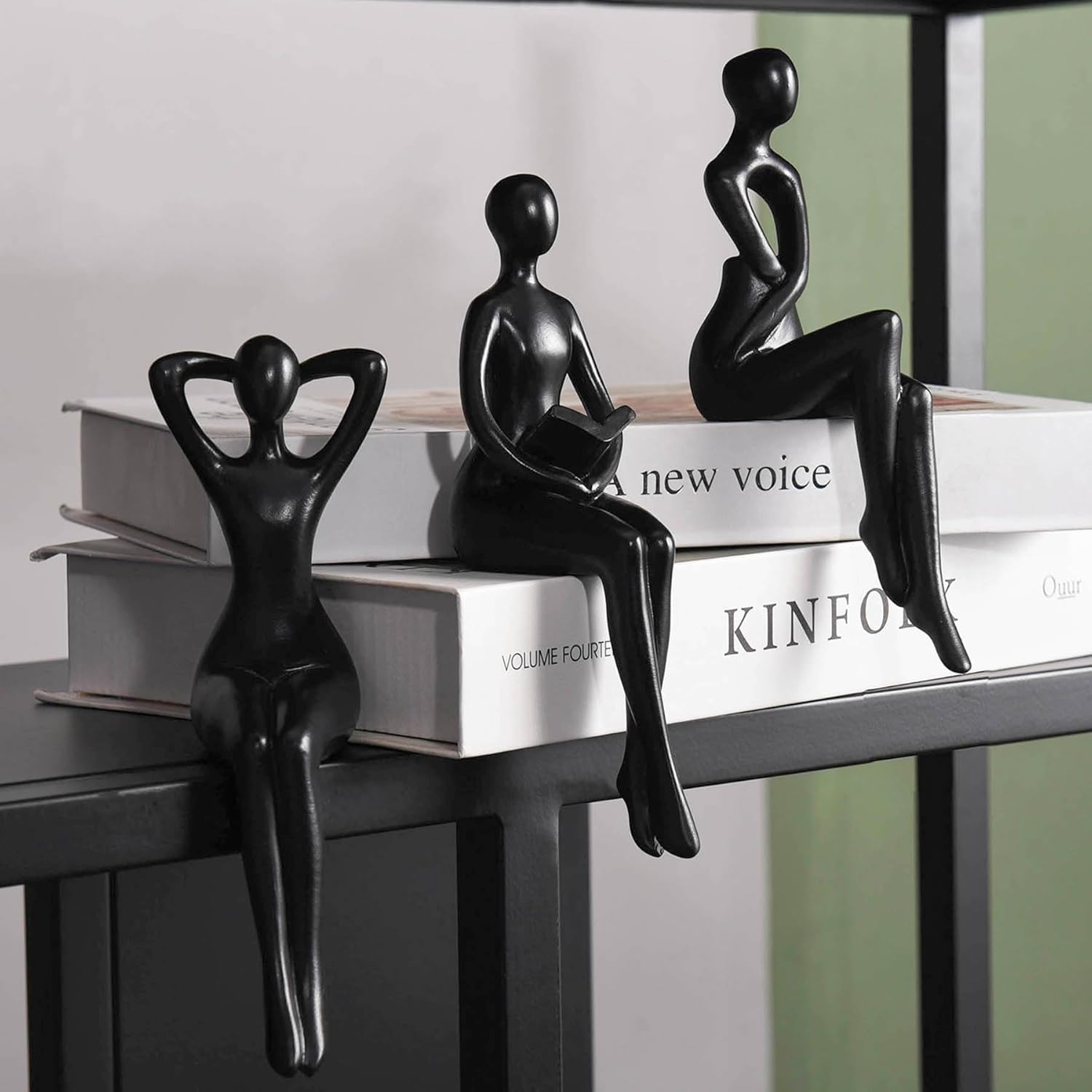 Quoowiit Black Thinker Statue Bookshelf Decor Set of 3