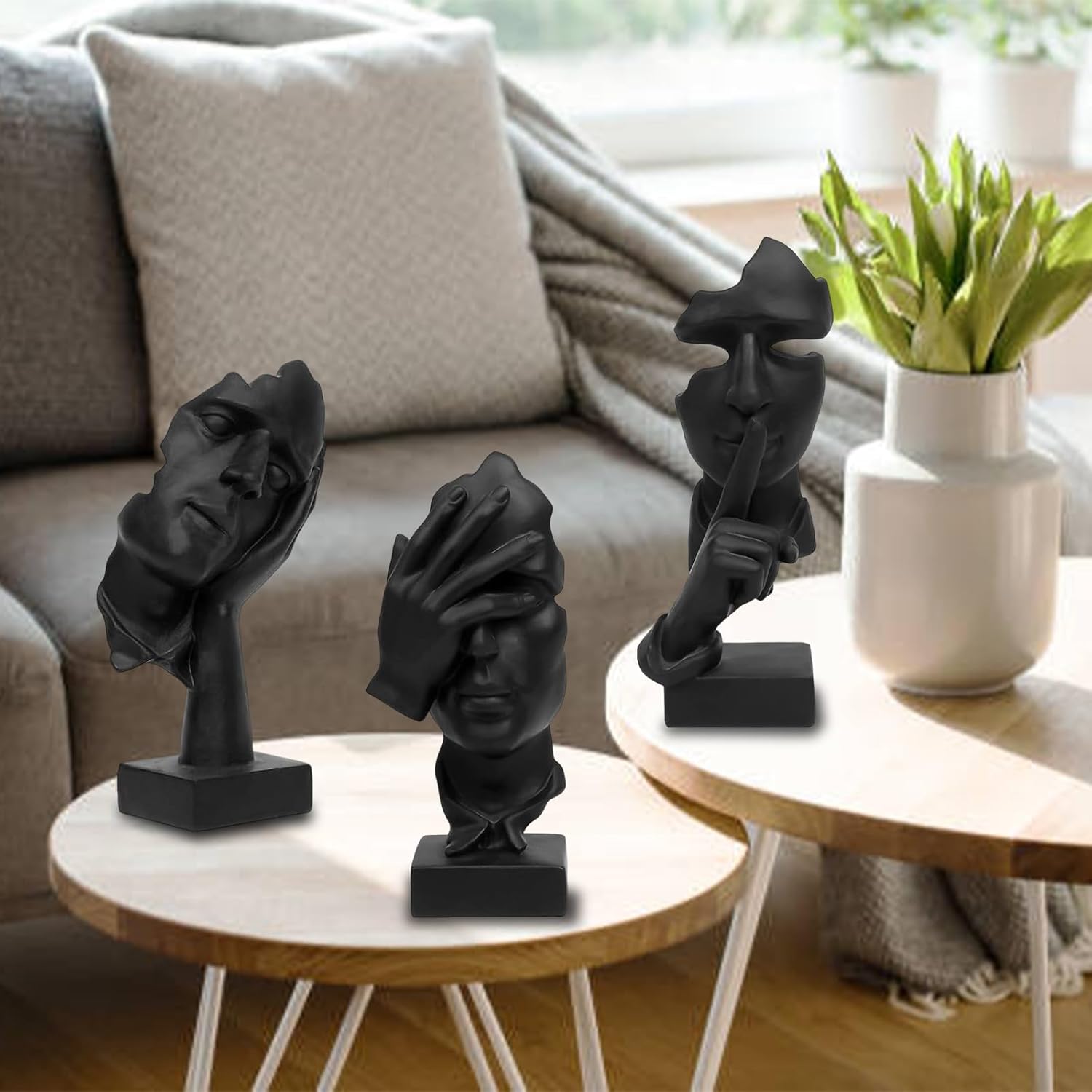 Abboxoo 3 Pcs Thinker Statue Set Modern Minimalist Resin Sculptures for Living Room Home Office