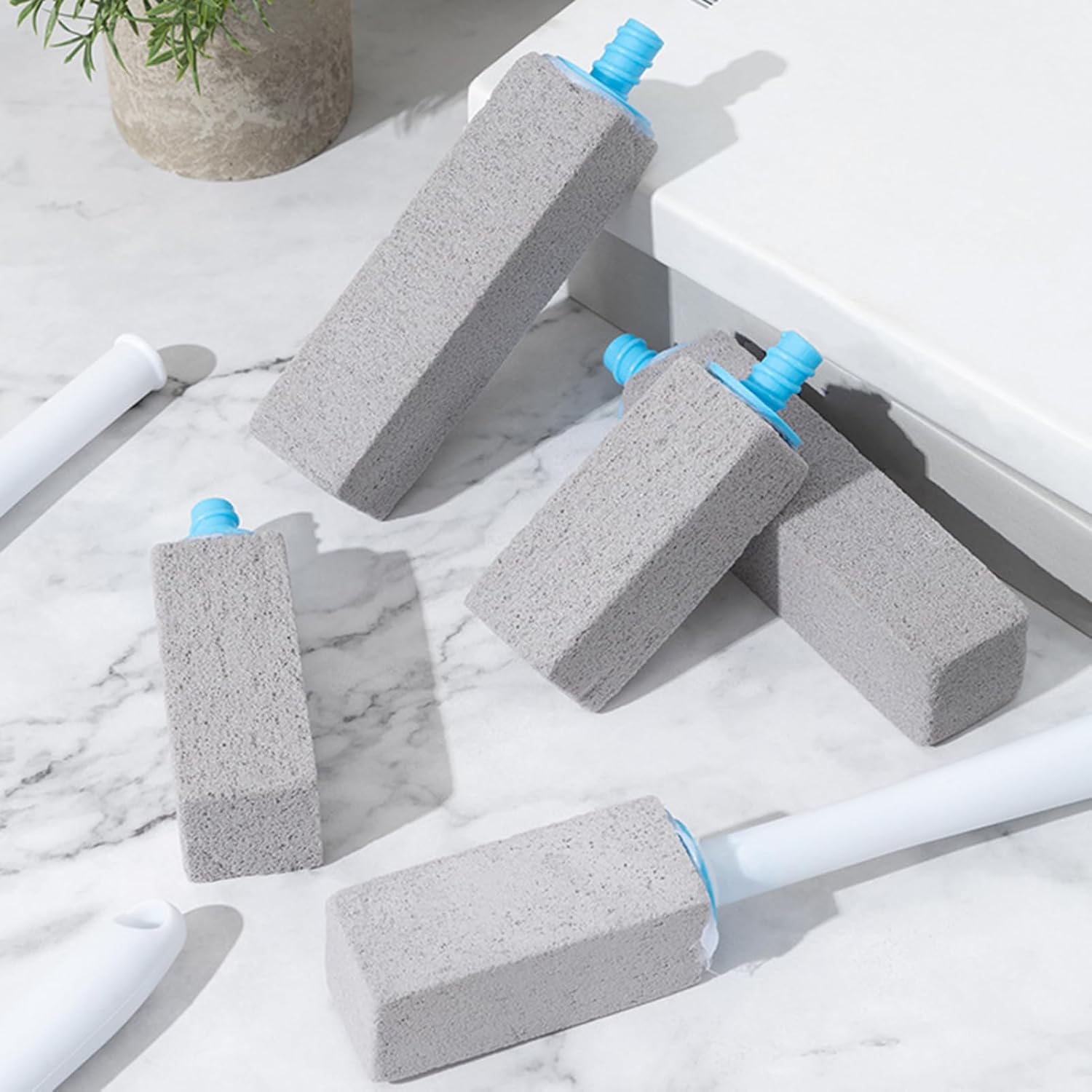Pumice Stone Toilet Cleaner with Long Handle 1 Handle 4 Replaceable Pumice Heads