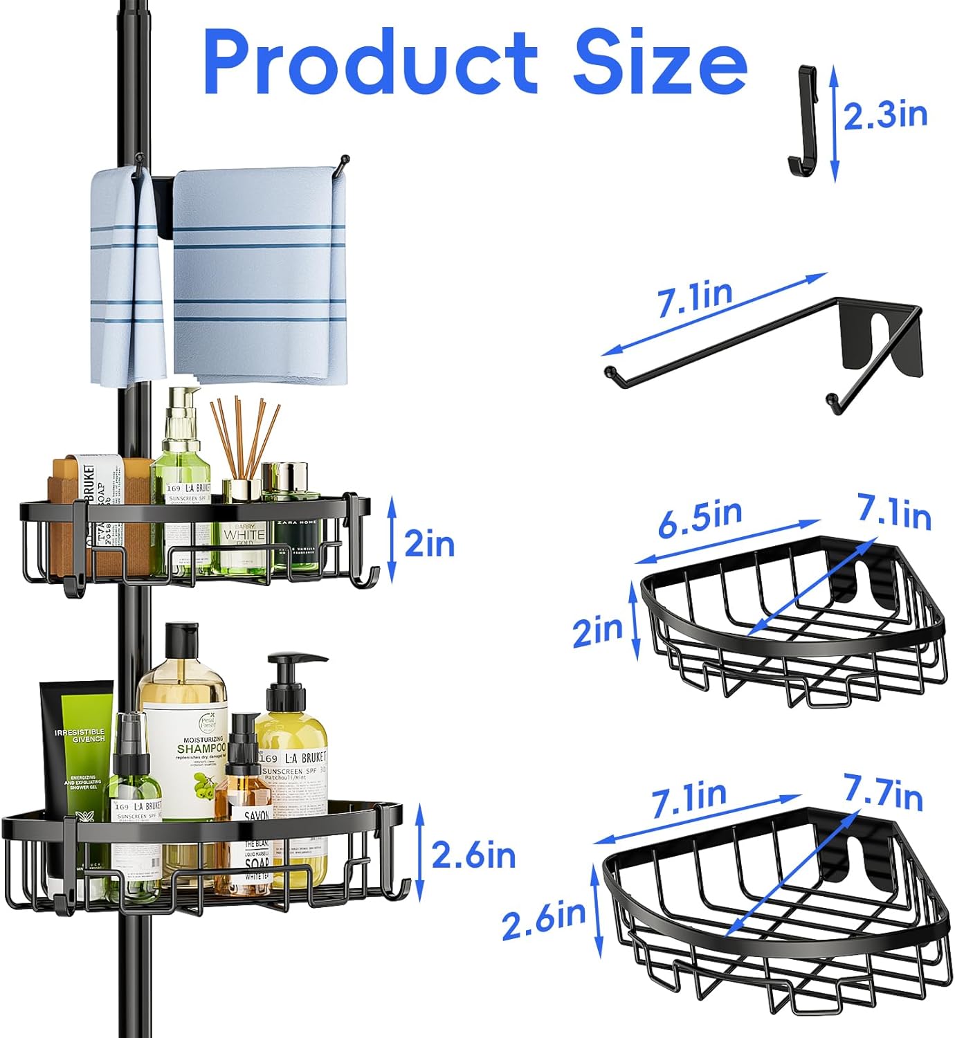 Coonoor Corner Shower Caddy with Tension Pole - 4-Tier Rustproof Organizer