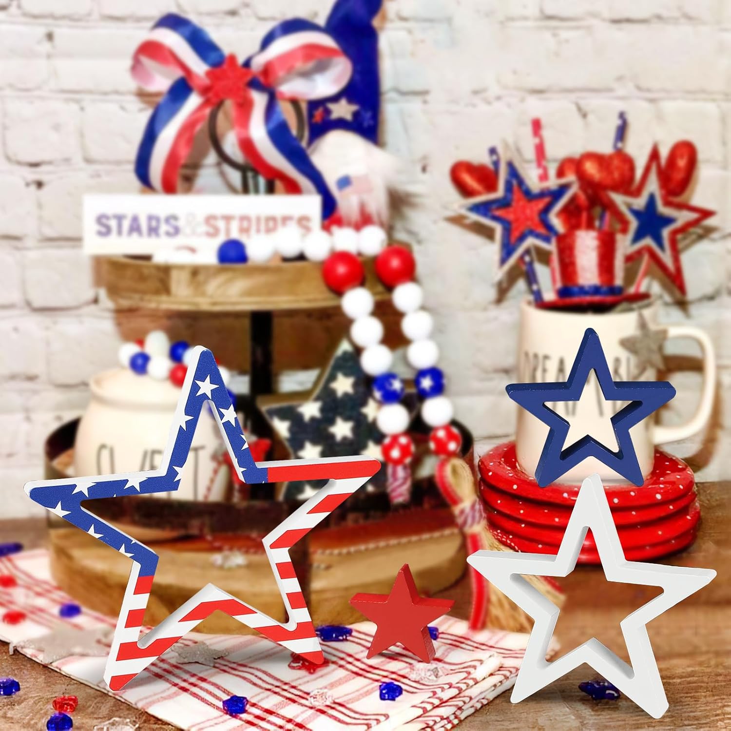 COCHIE Patriotic Wood Stars 4th of July Decor Set