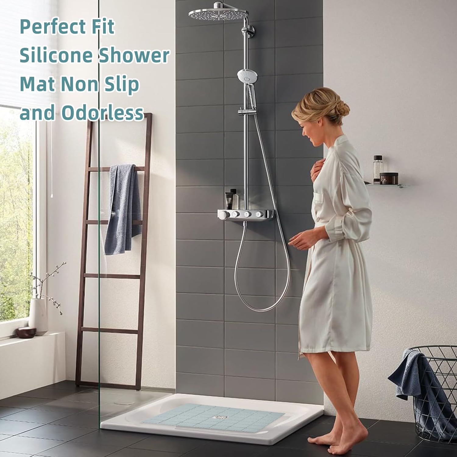 MeimeiDe Non-Slip Silicone Shower Mat 24x24 Inch Grey