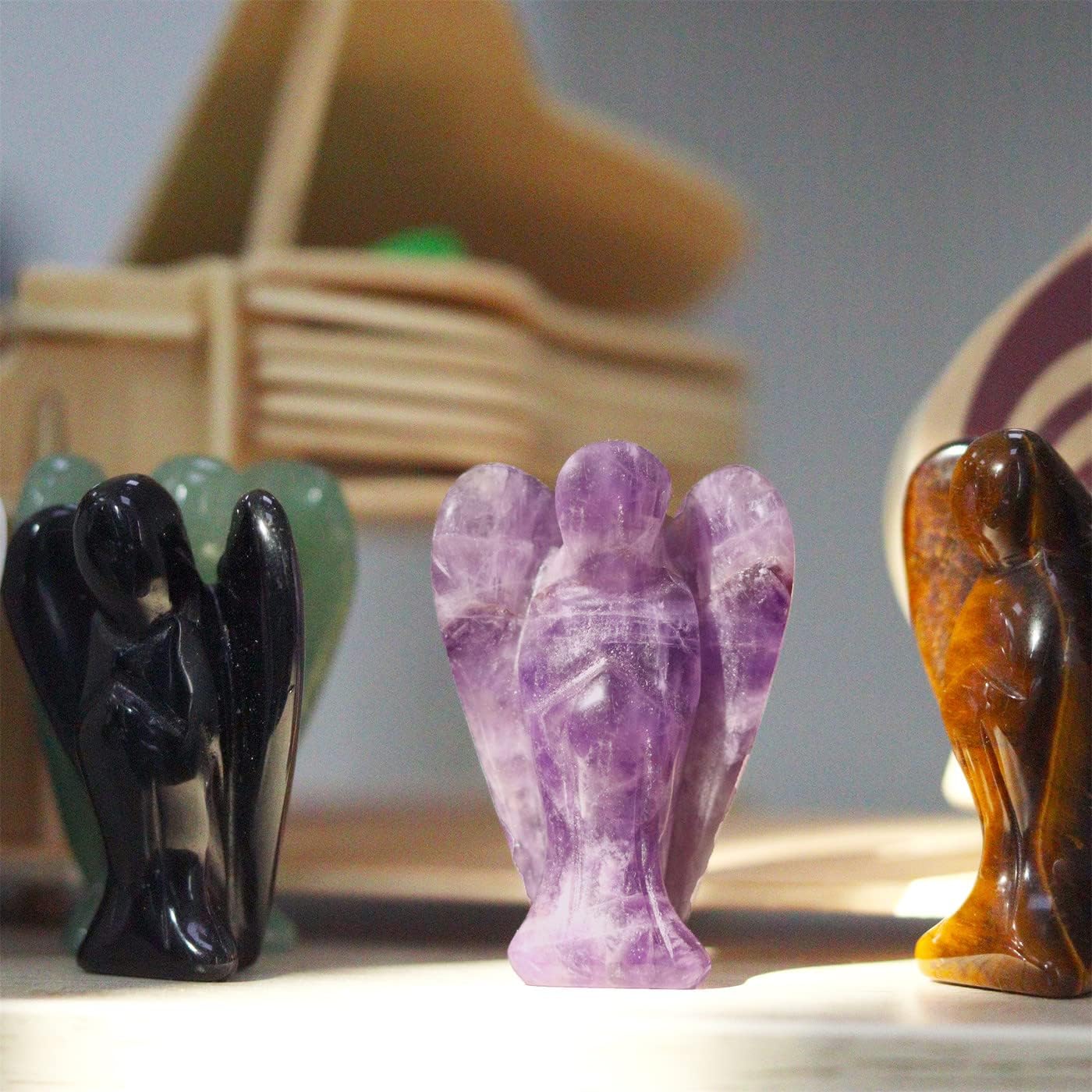 YATOJUZI 2 Amethyst Angel Statue for Office Desk Decor
