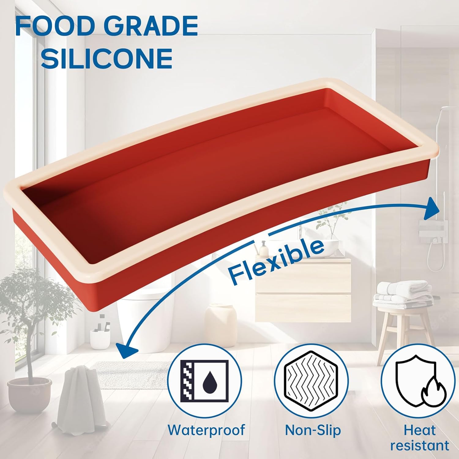Globion Shatterproof Silicone Vanity Tray for Bathroom and Kitchen