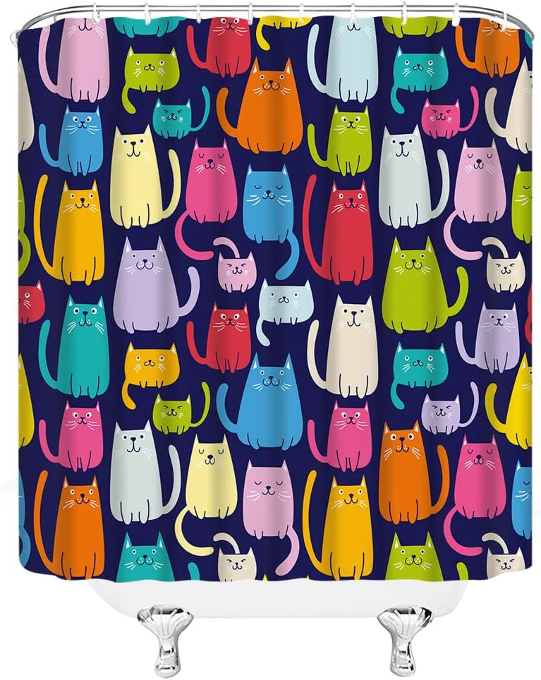 ASVEAS Multicolor Cute Cat Shower Curtain Set with Hooks