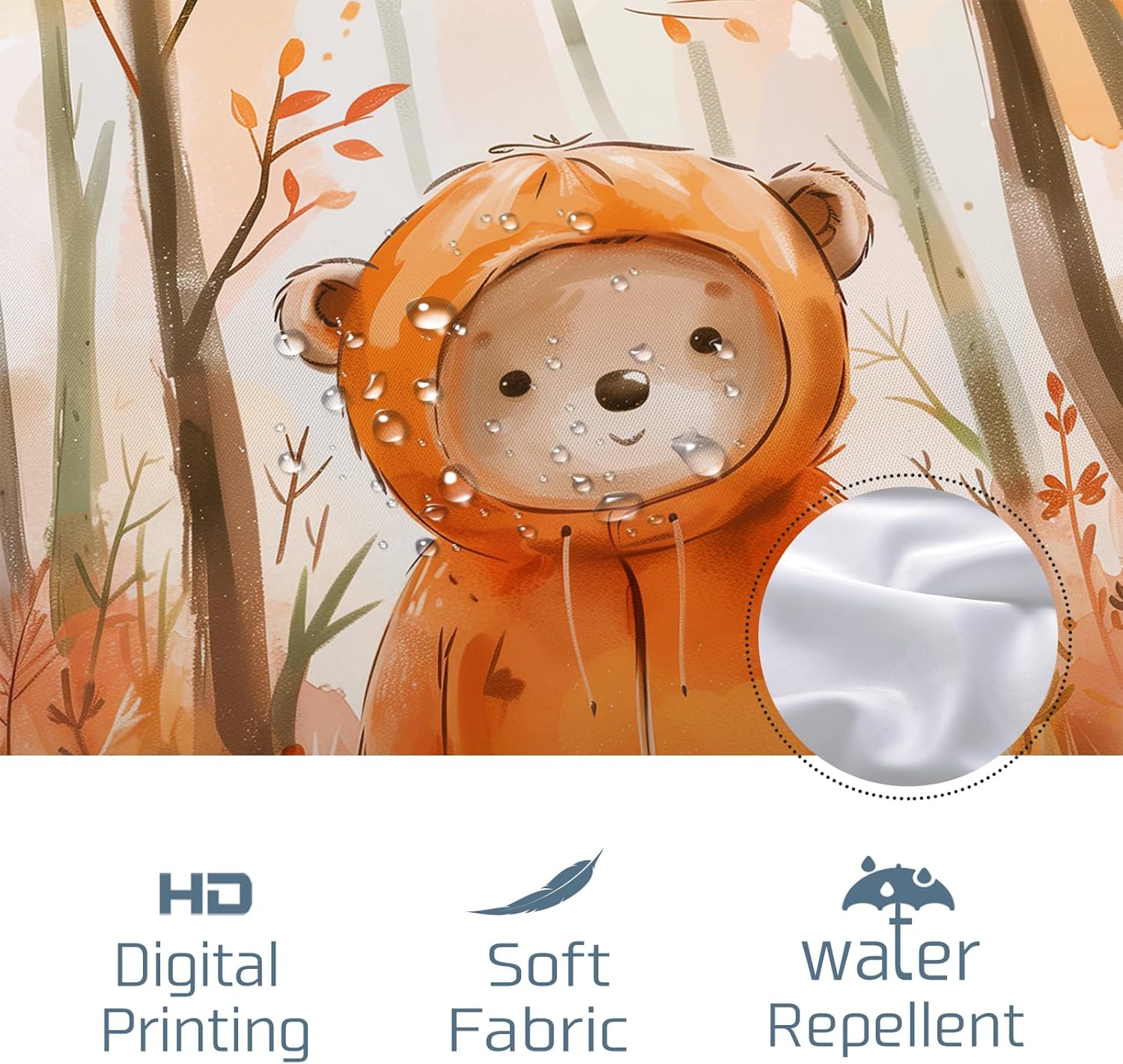Fall Funny Bear Shower Curtain Set 62x72 with Hooks