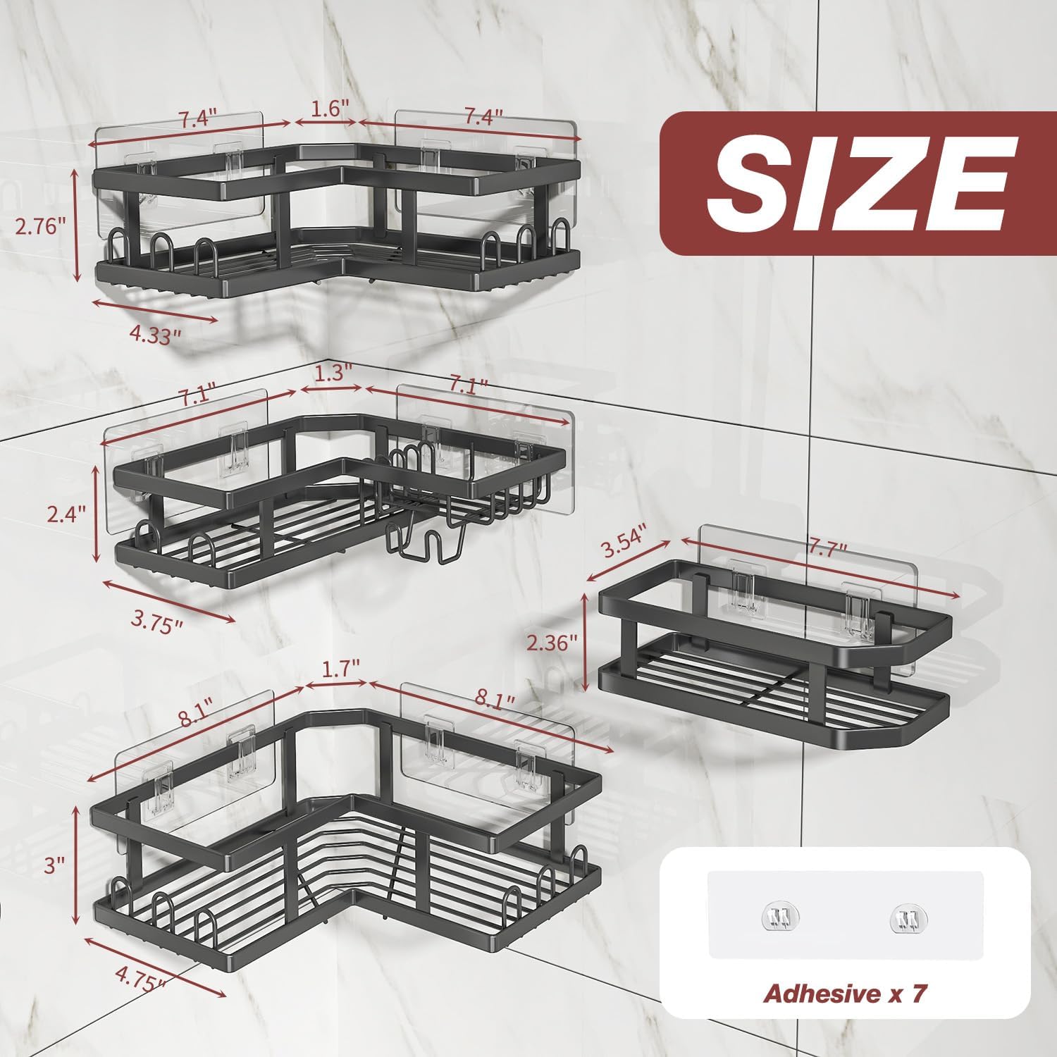 Youvip Adhesive Corner Shower Caddy - 4-Pack Black 1
