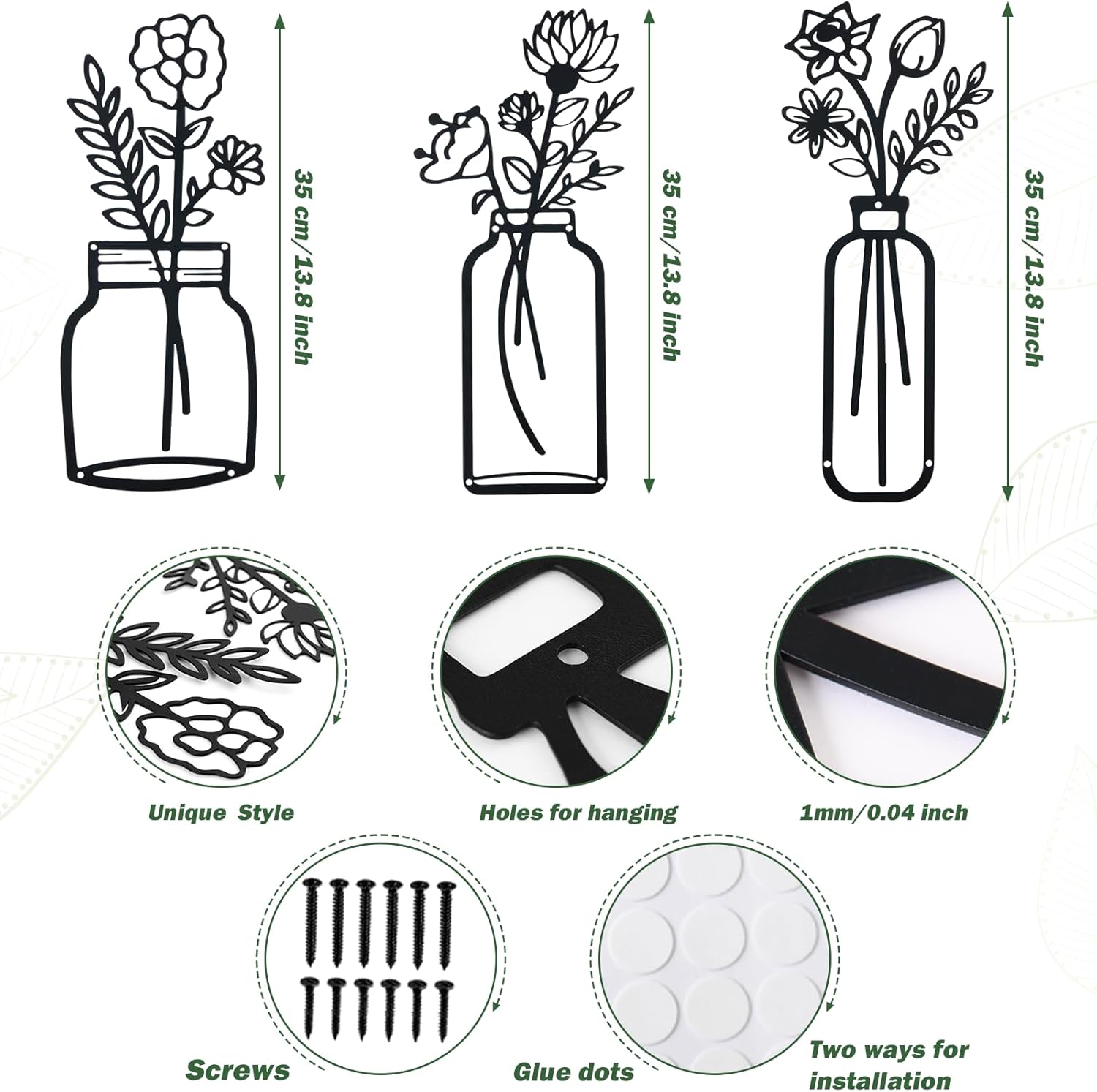 Aertiavty Metal Flowers Wall Decor 3 Pcs