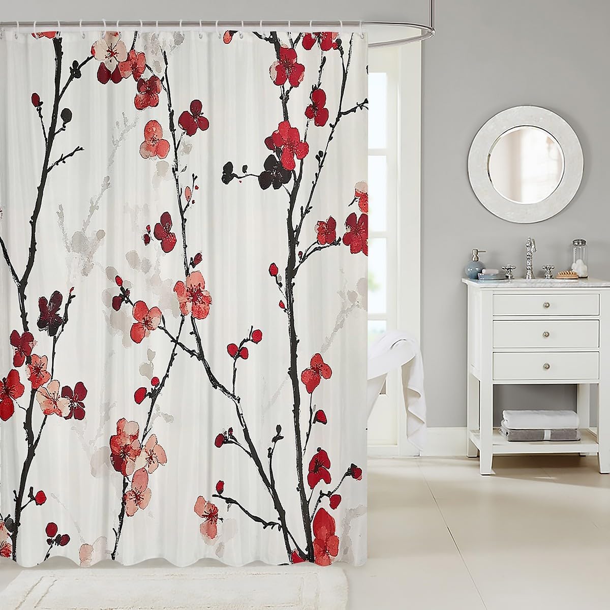 Feelyou Cherry Blossoms Shower Curtain Set 72x78