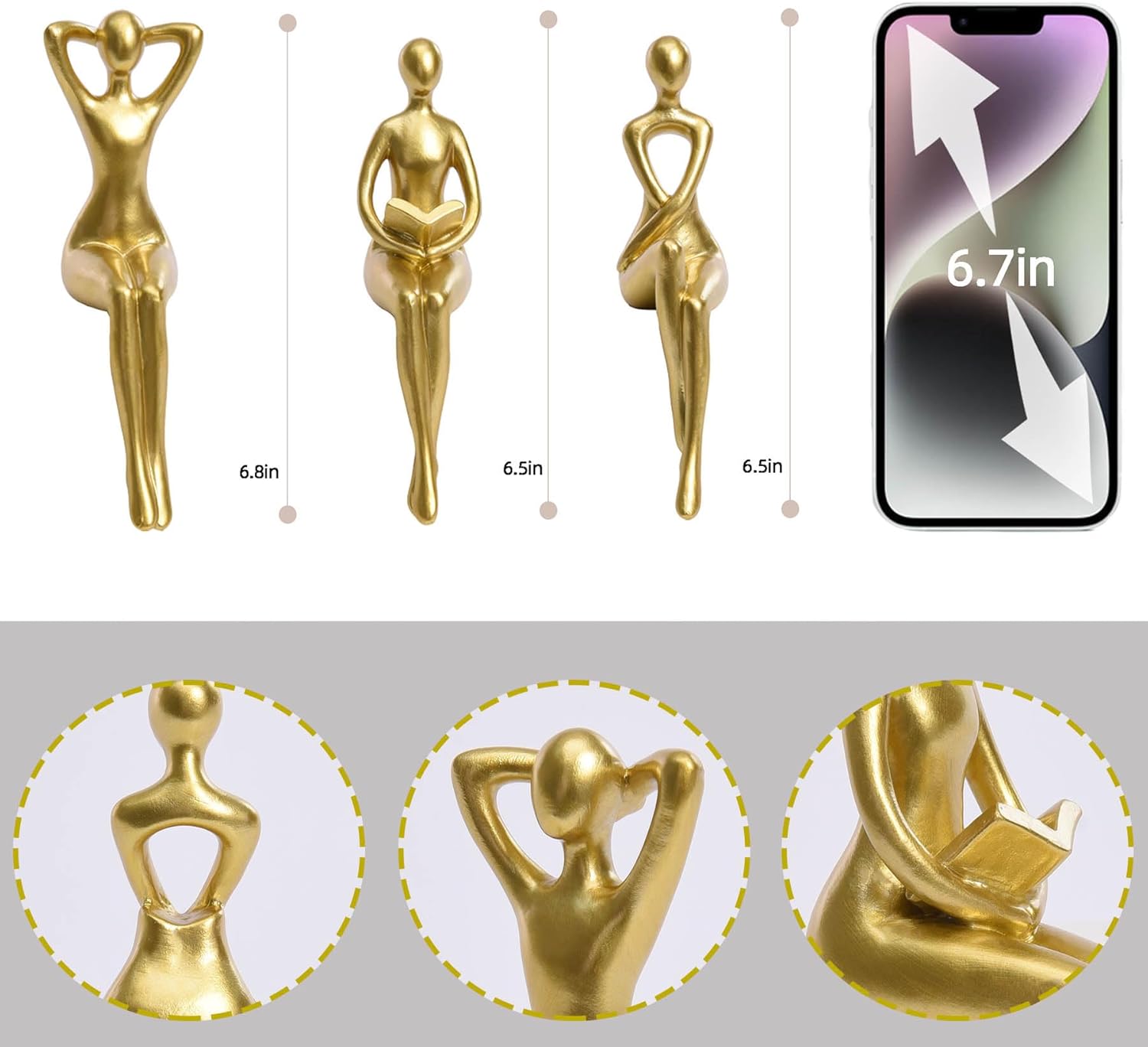 Quoowiit Gold Thinker Statue Set of 3