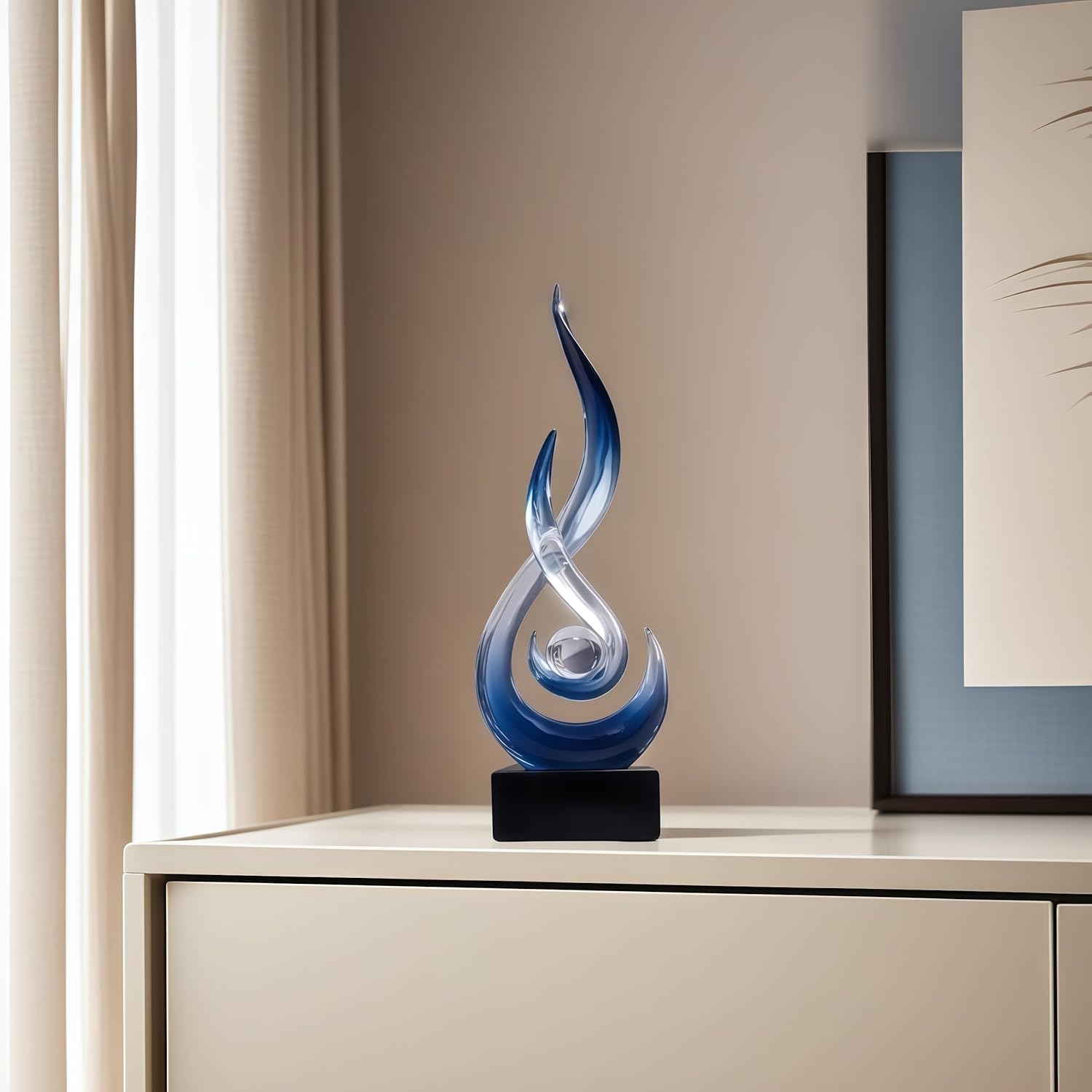 Flame Sculpture Modern Resin Art Decoration in Blue Gradient