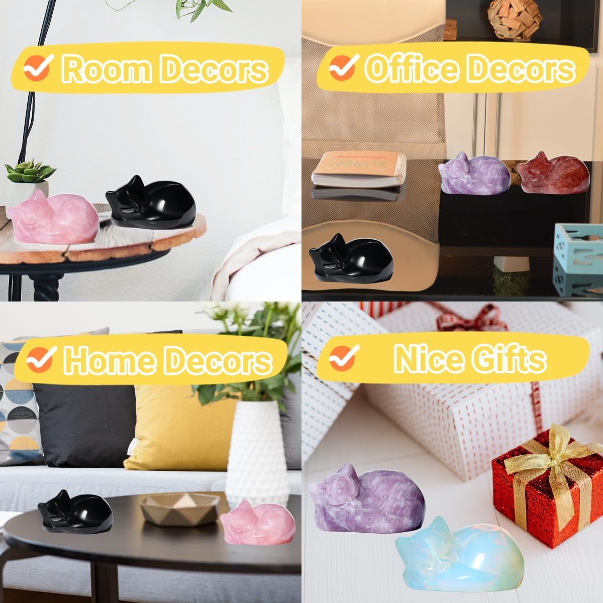 YATOJUZI 2 Inch Sleeping Cat Crystal Statue Decor