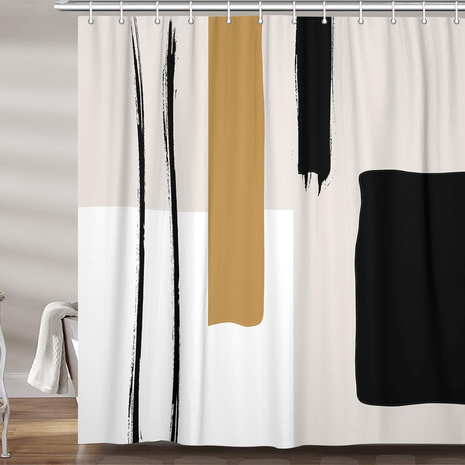 DYNH Abstract Modern Black and White Shower Curtain Set 1
