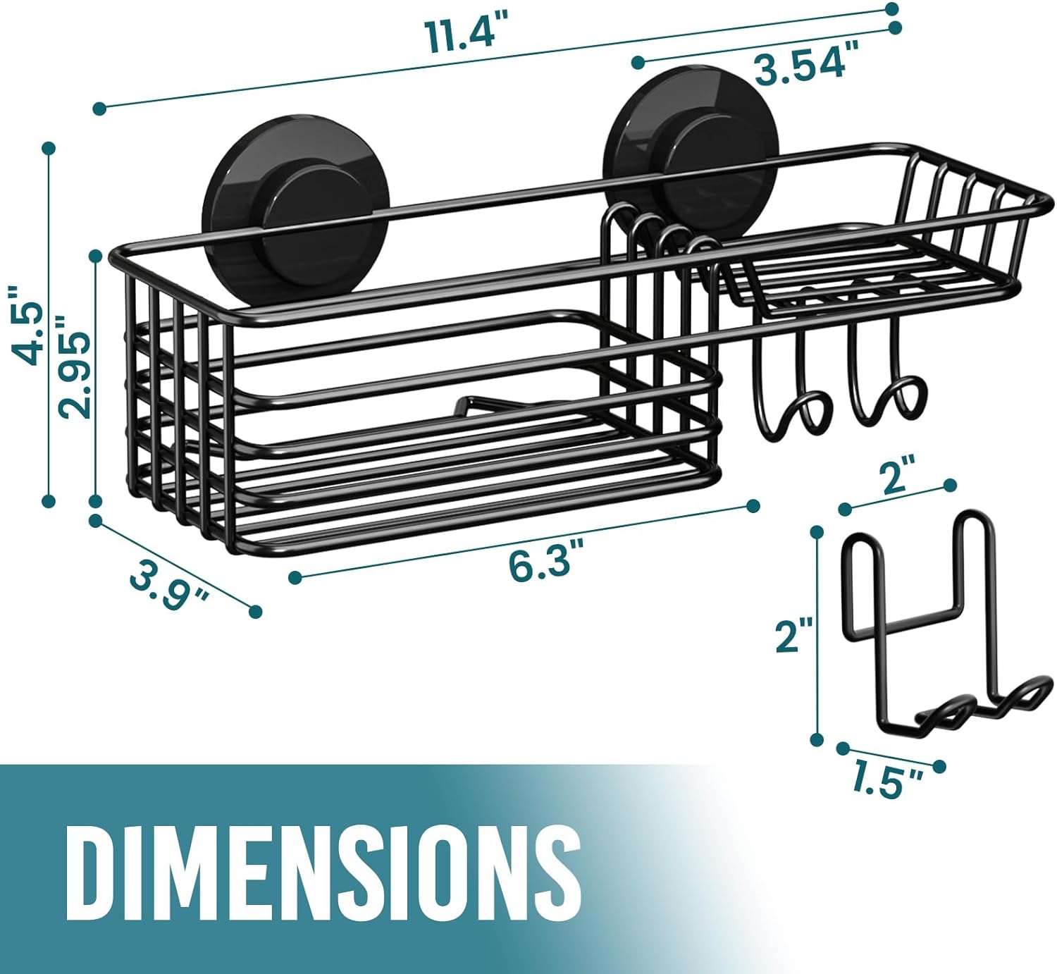 TAILI Heavy Duty Suction Shower Caddy with Hooks and Soap Holder