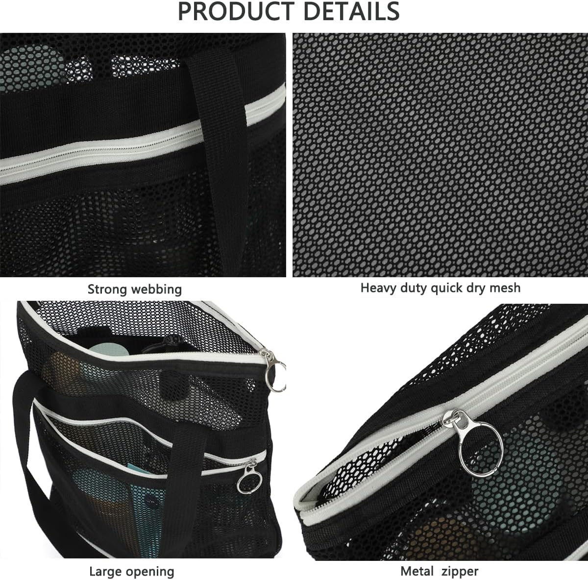 GYEUKHAM Mesh Shower Caddy Quick Dry Portable Toiletry Organizer Black