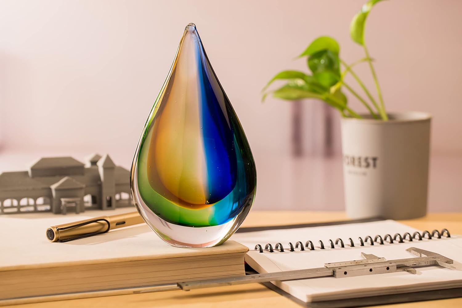 Yao Yuan Hand-Blown Glass Sculpture Blue Green