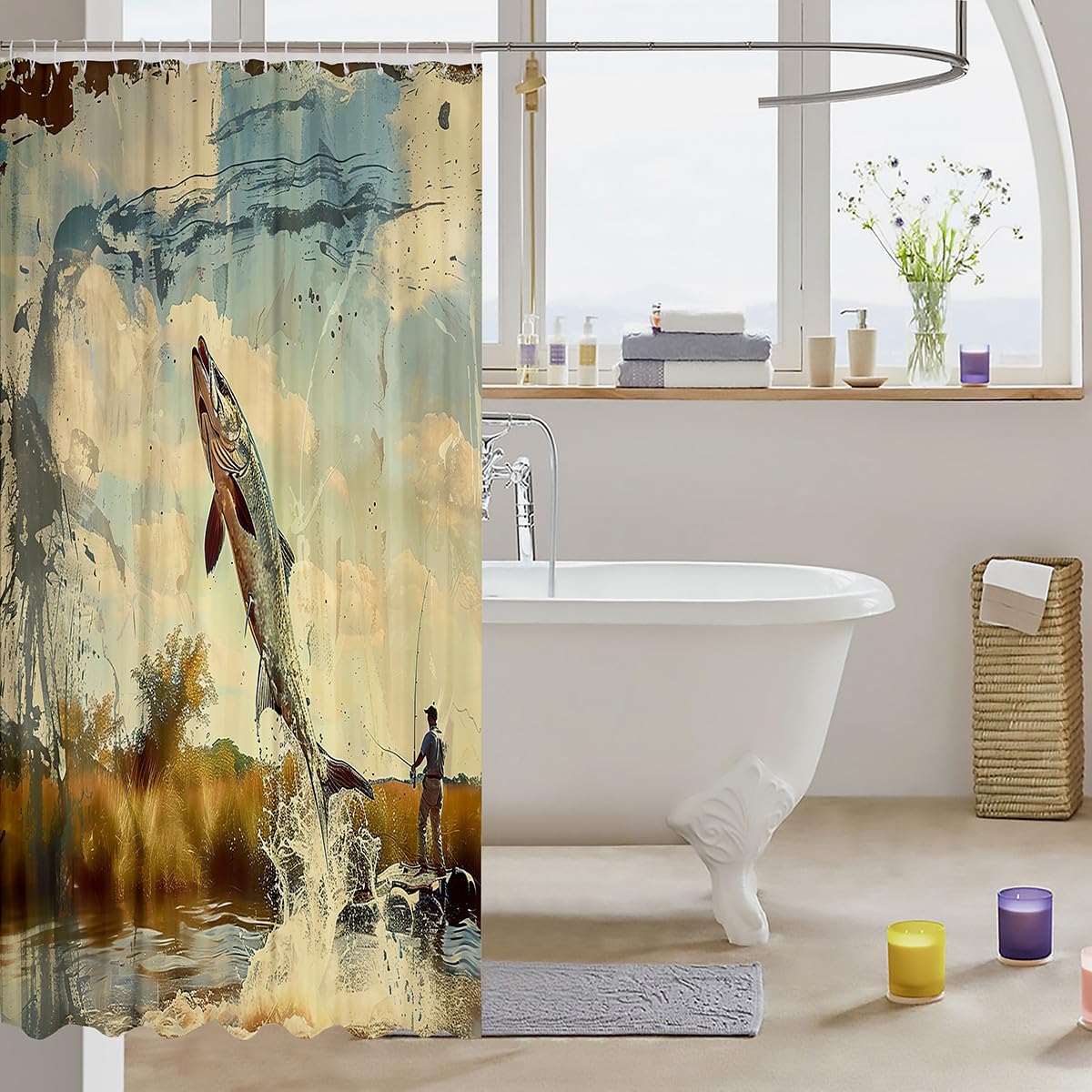 Feelyou Bass Fish Shower Curtain Set 72x72 Room Decor