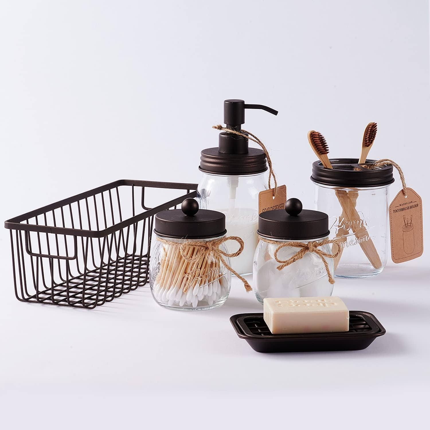 SheeChung 6Pcs Mason Jar Bathroom Set - Rustic Farmhouse Decor