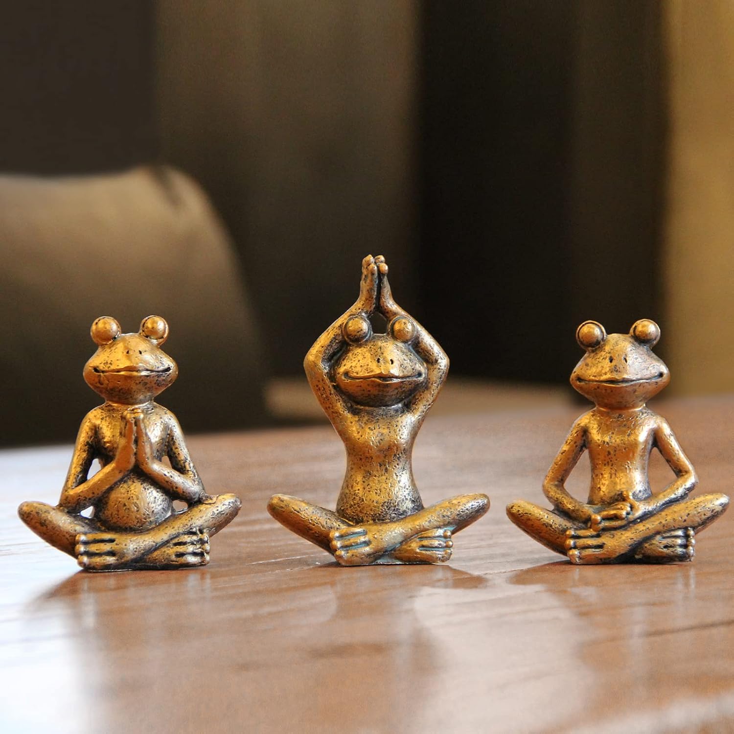Smadeer Bronze Frog Figurines 3-Piece Yoga Set