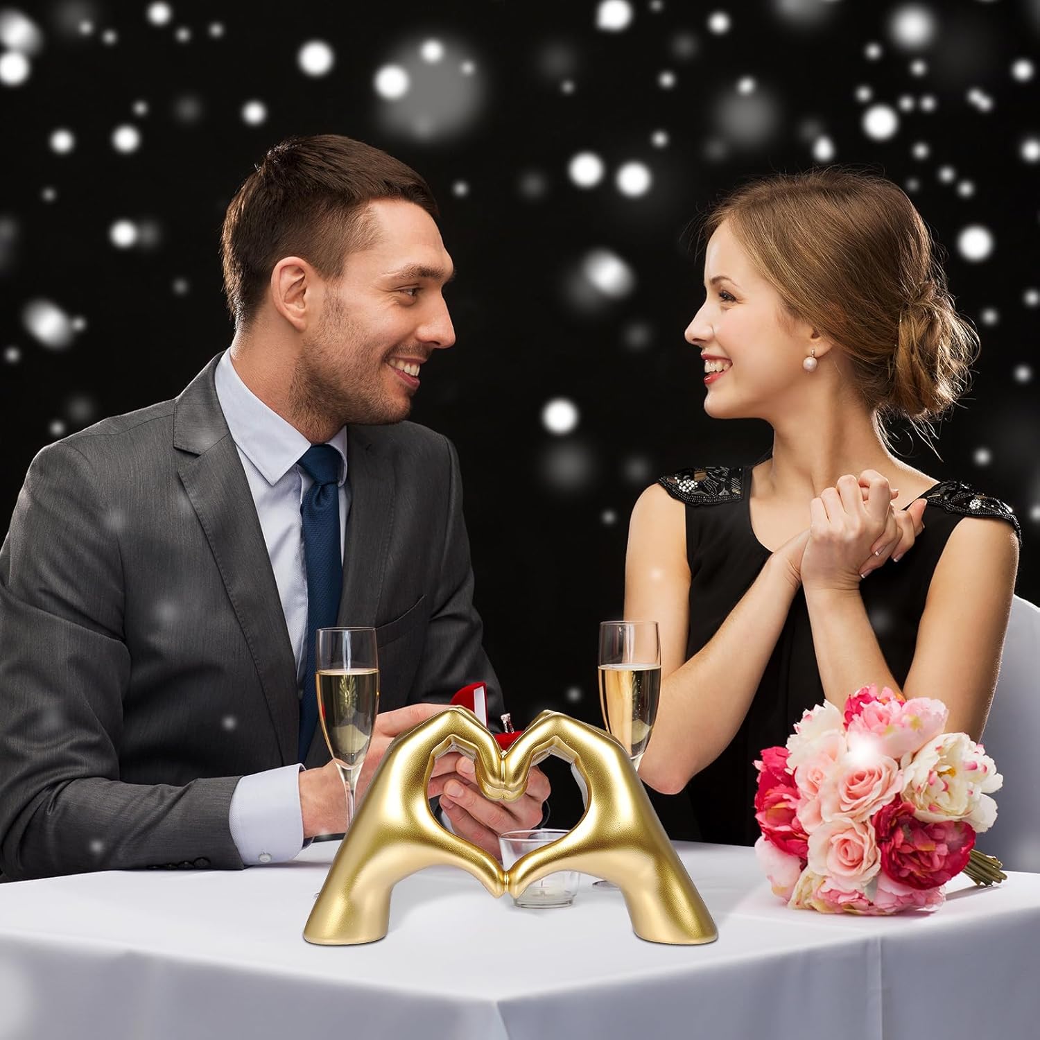 HMASYO Gold Heart Hand Sculpture for Home Decor