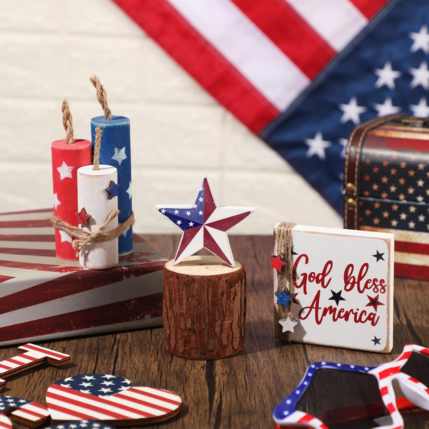 Amyhill 5 Pcs 4th of July Wood Centerpieces