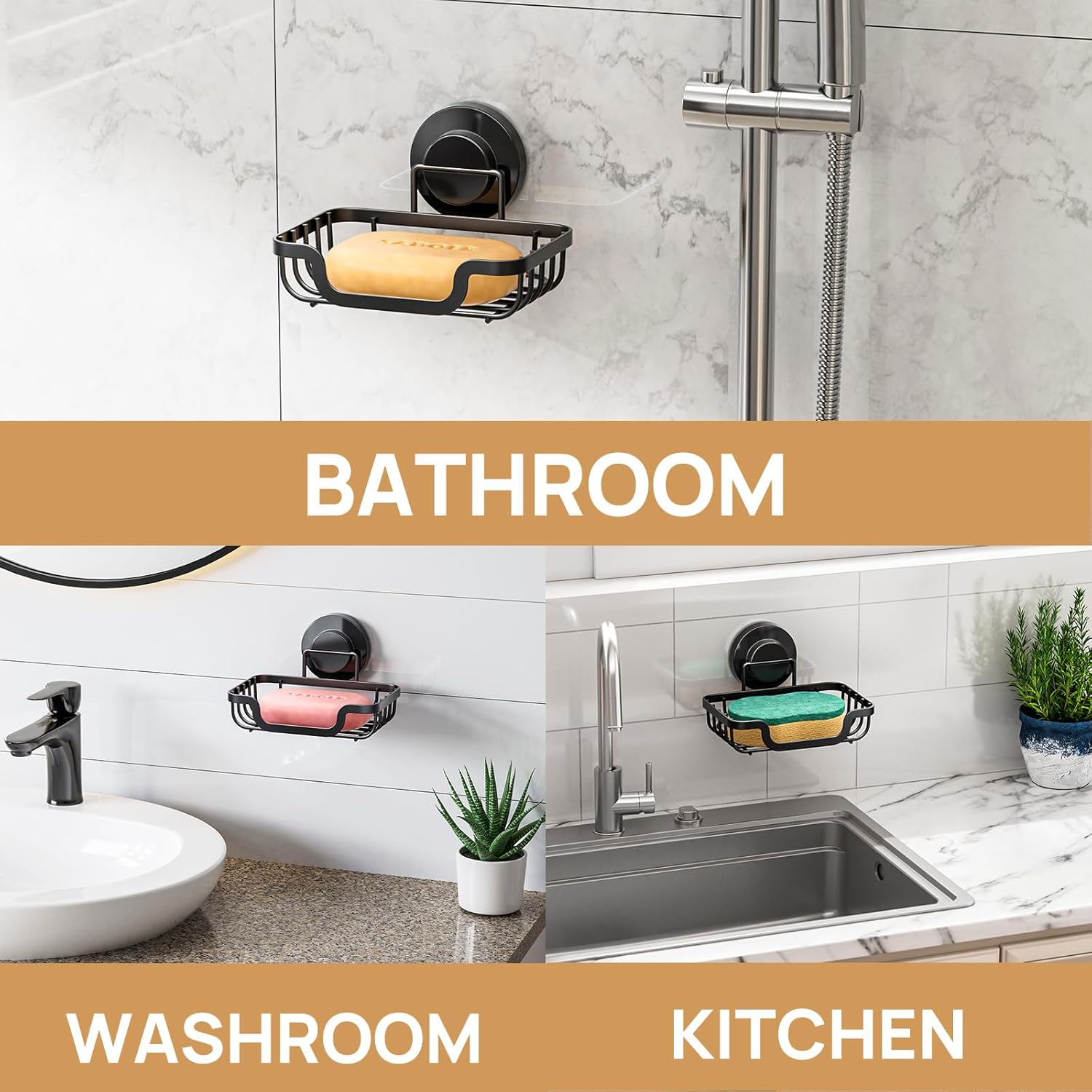LEVERLOC Suction Soap Dish Black Waterproof No Drilling