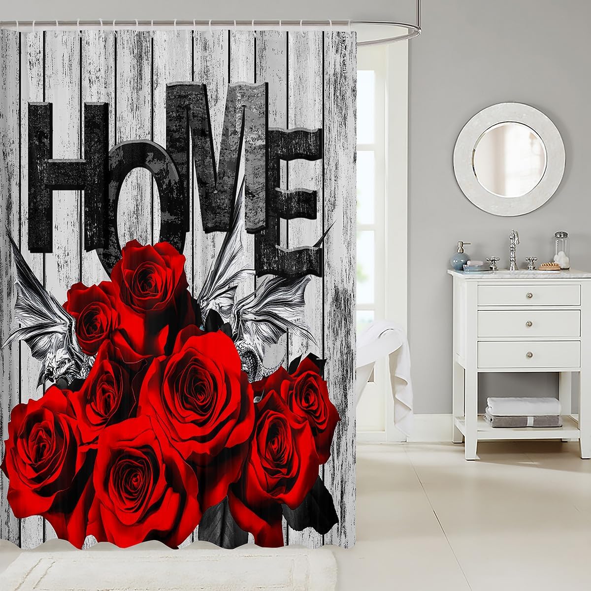 Feelyou Kids Red Rose Shower Curtain Set 72x72