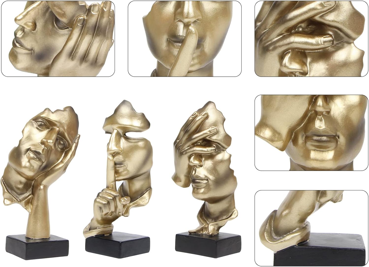 3 Pcs Thinker Statue Silence is Gold Modern Resin Decor