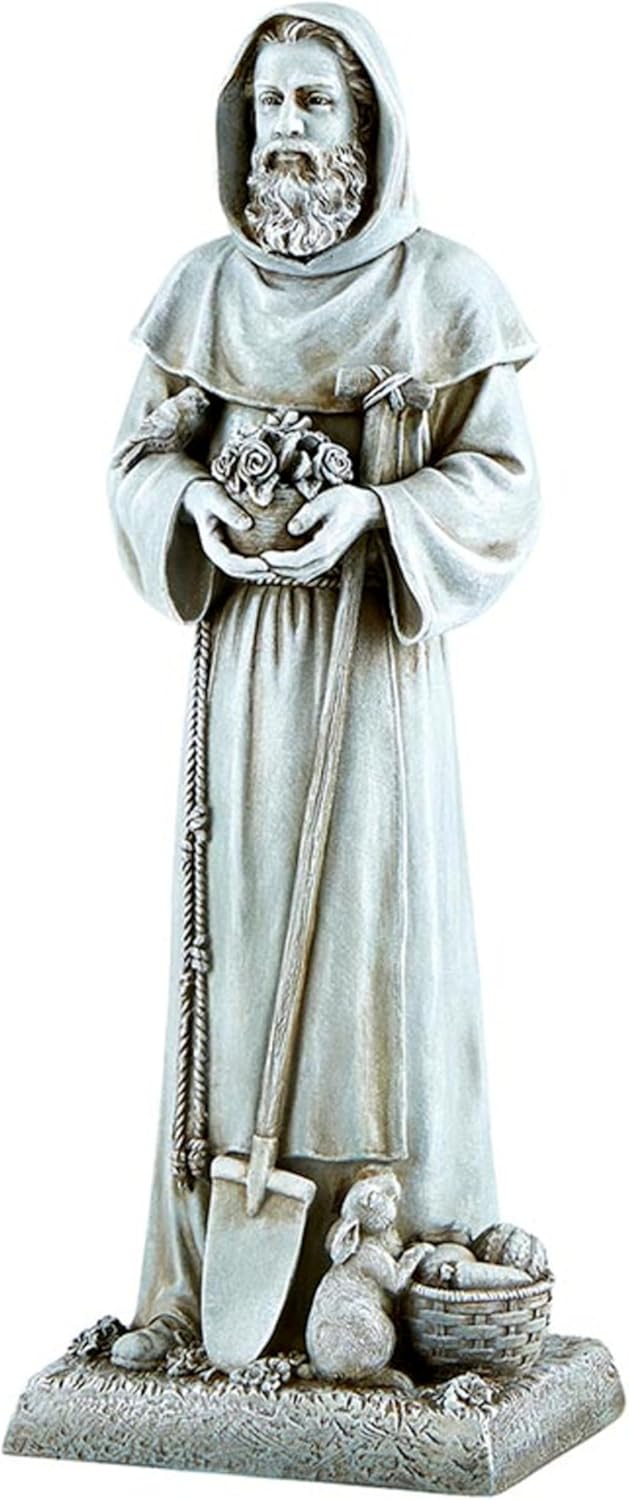 Garden Statue - Saint Fiacre 12 Inch Durable Stone-Resin Sculpture