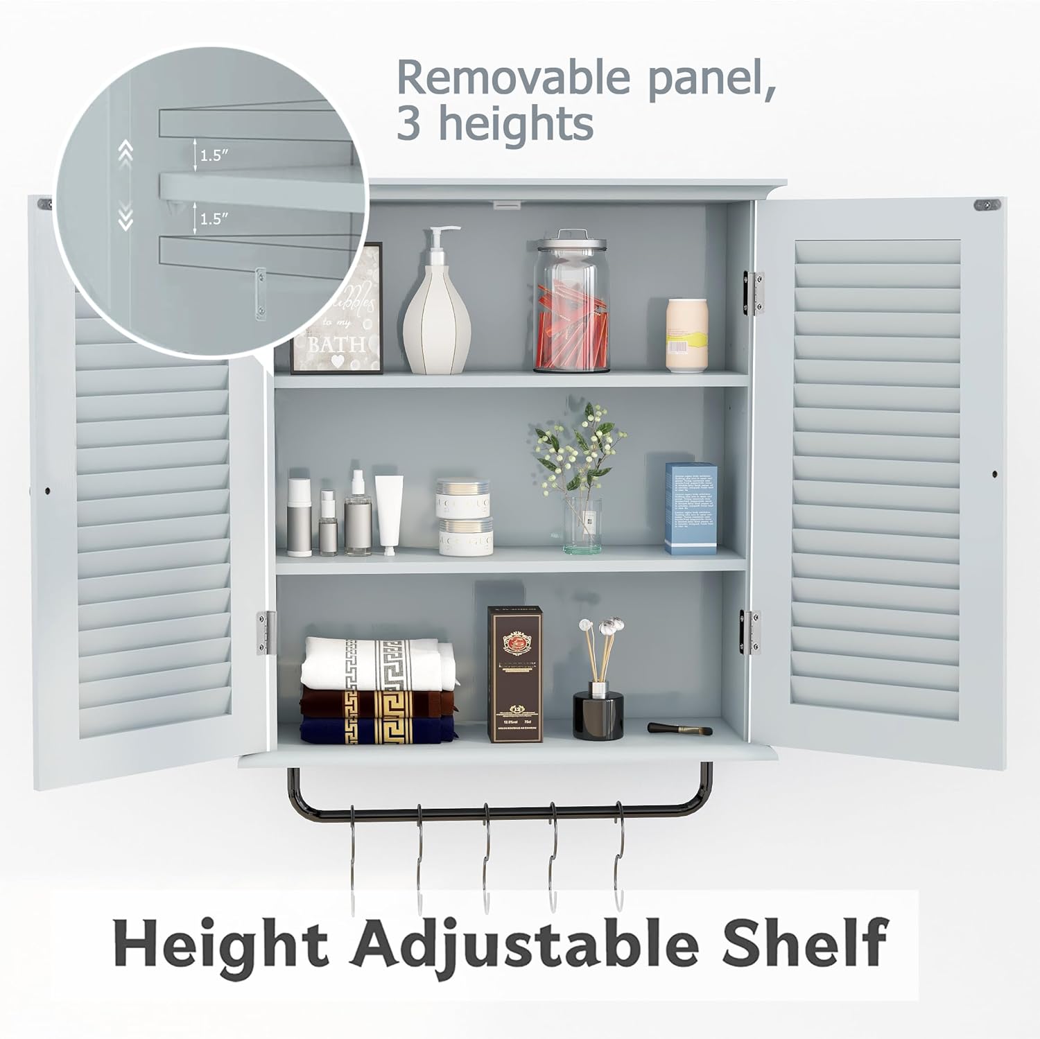TaoHFE Wall Mounted Medicine Cabinet with Double Shutter Doors and Towel Rack