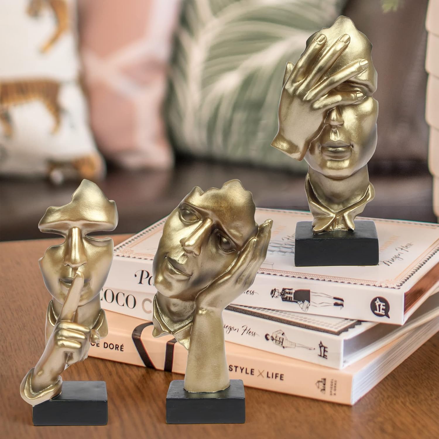 3 Pcs Thinker Statue Silence is Gold Modern Resin Decor