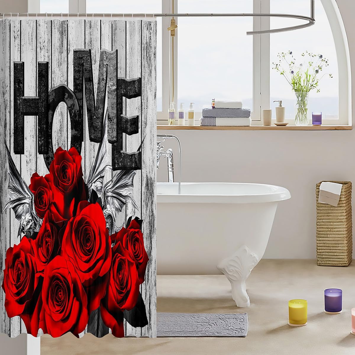 Feelyou Kids Red Rose Shower Curtain Set 72x72