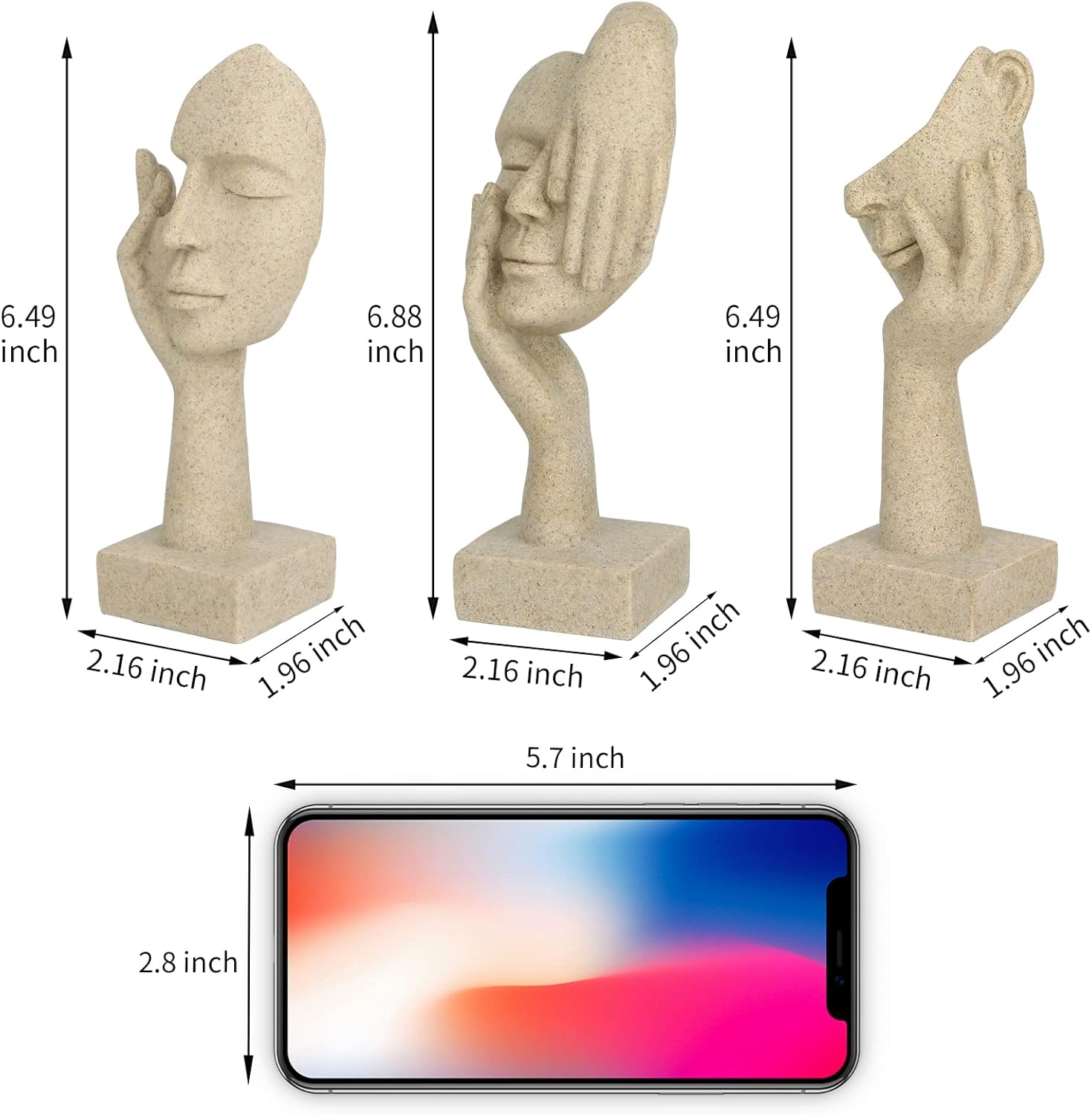 3 Pcs Thinker Statue Modern Home Resin Sculptures
